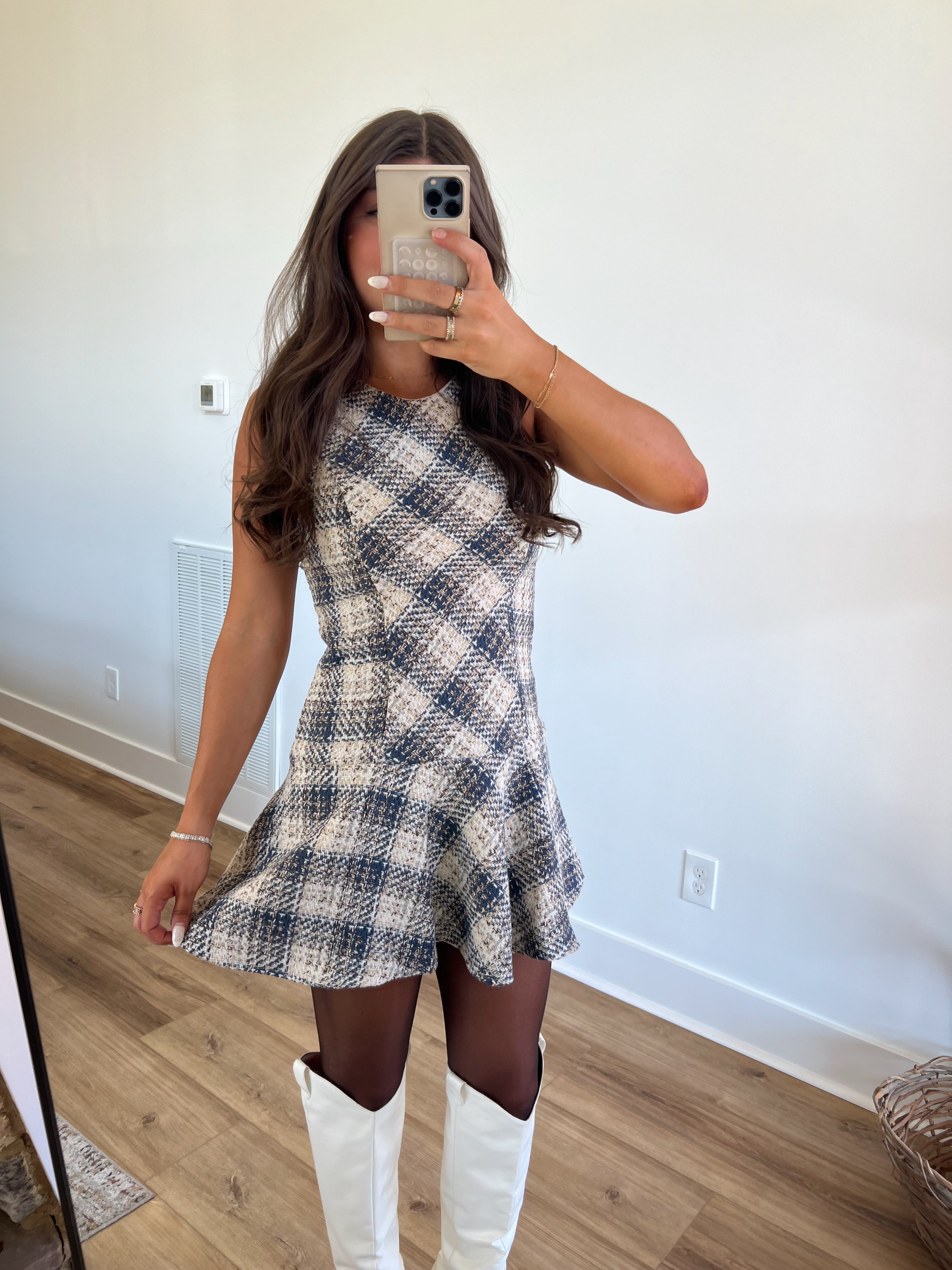 Blue Christmas Plaid Mini Dress