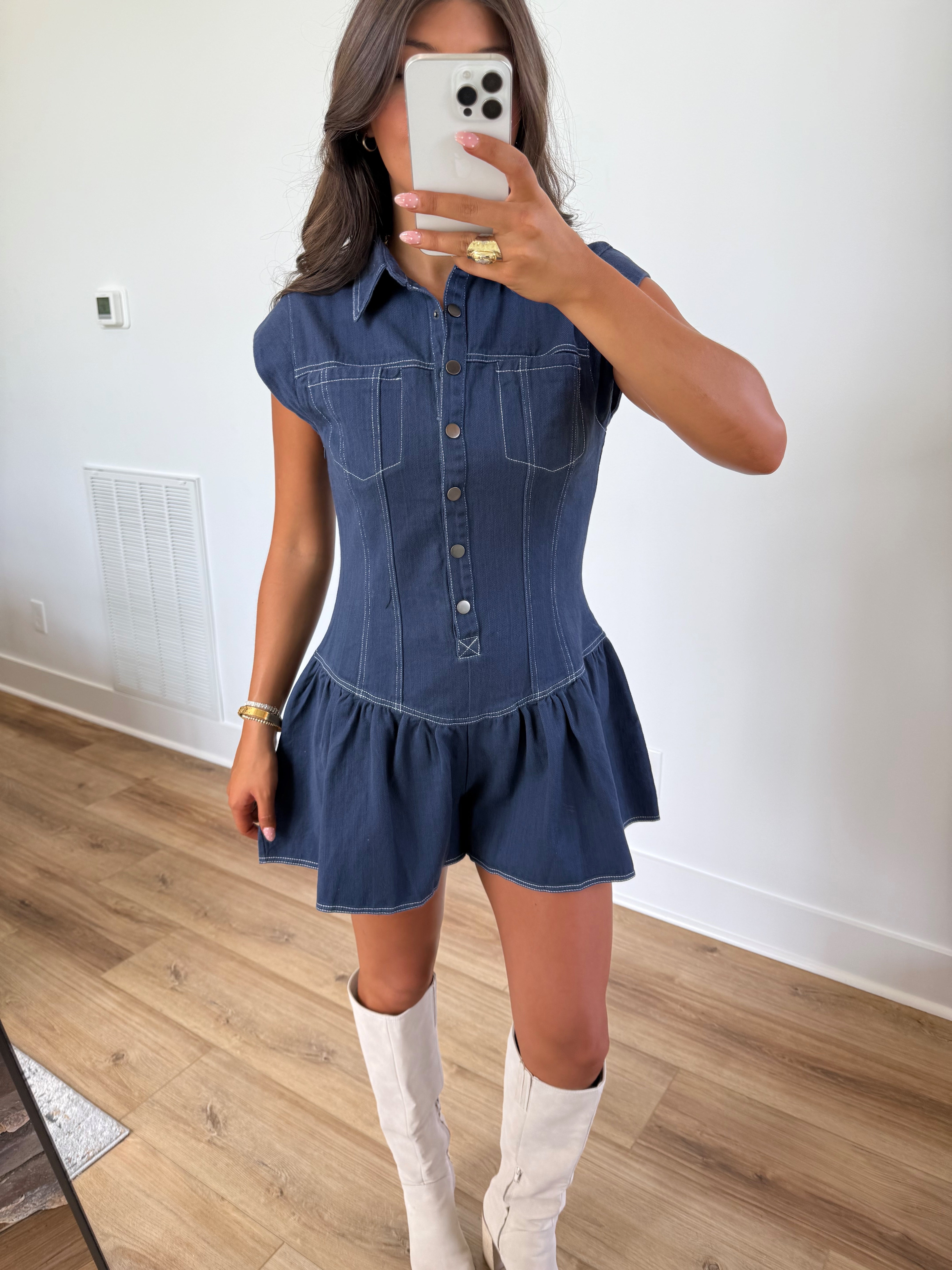Navy Denim Flare Romper