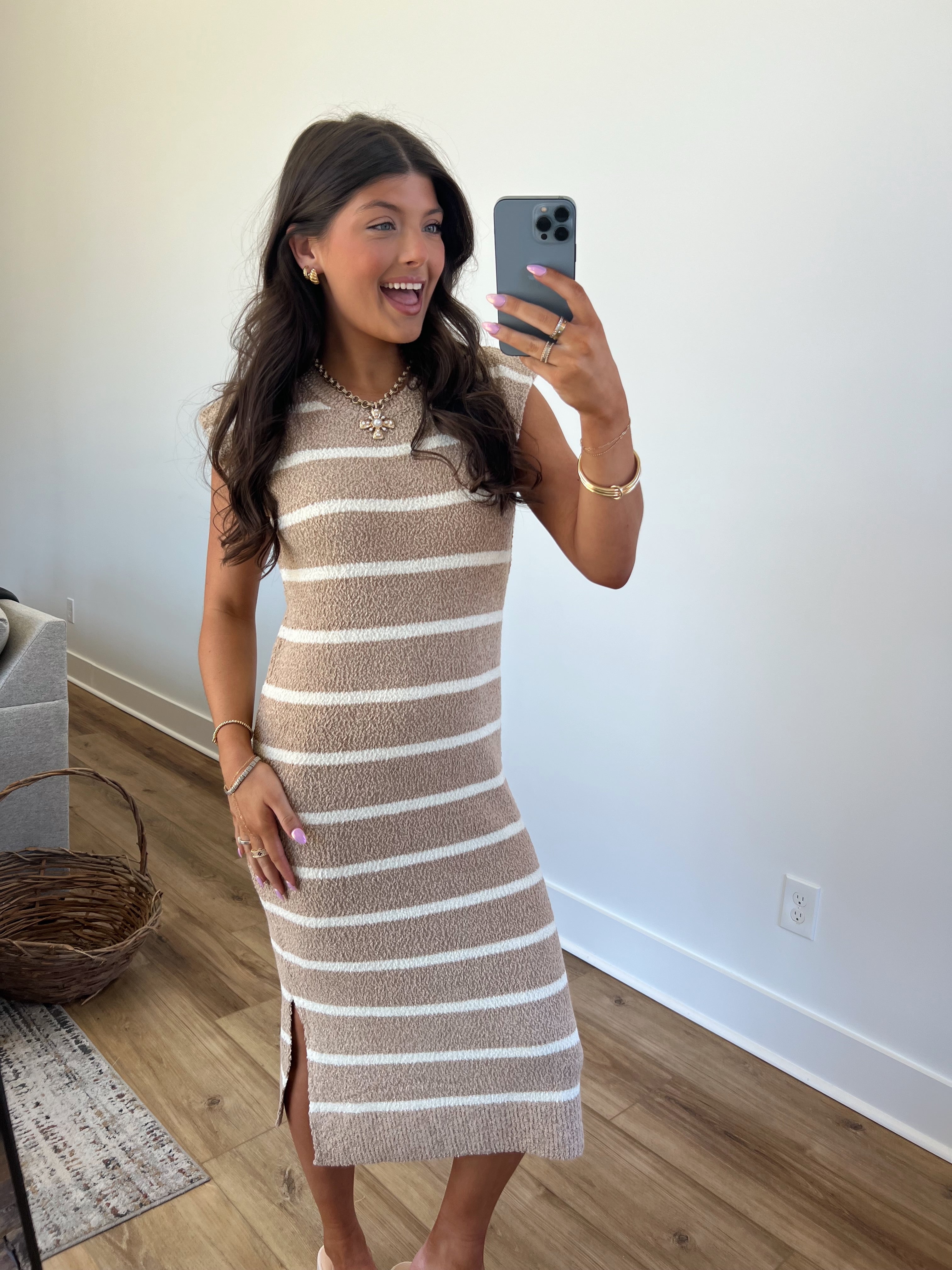 Salted Stripes Midi Dress (Taupe)