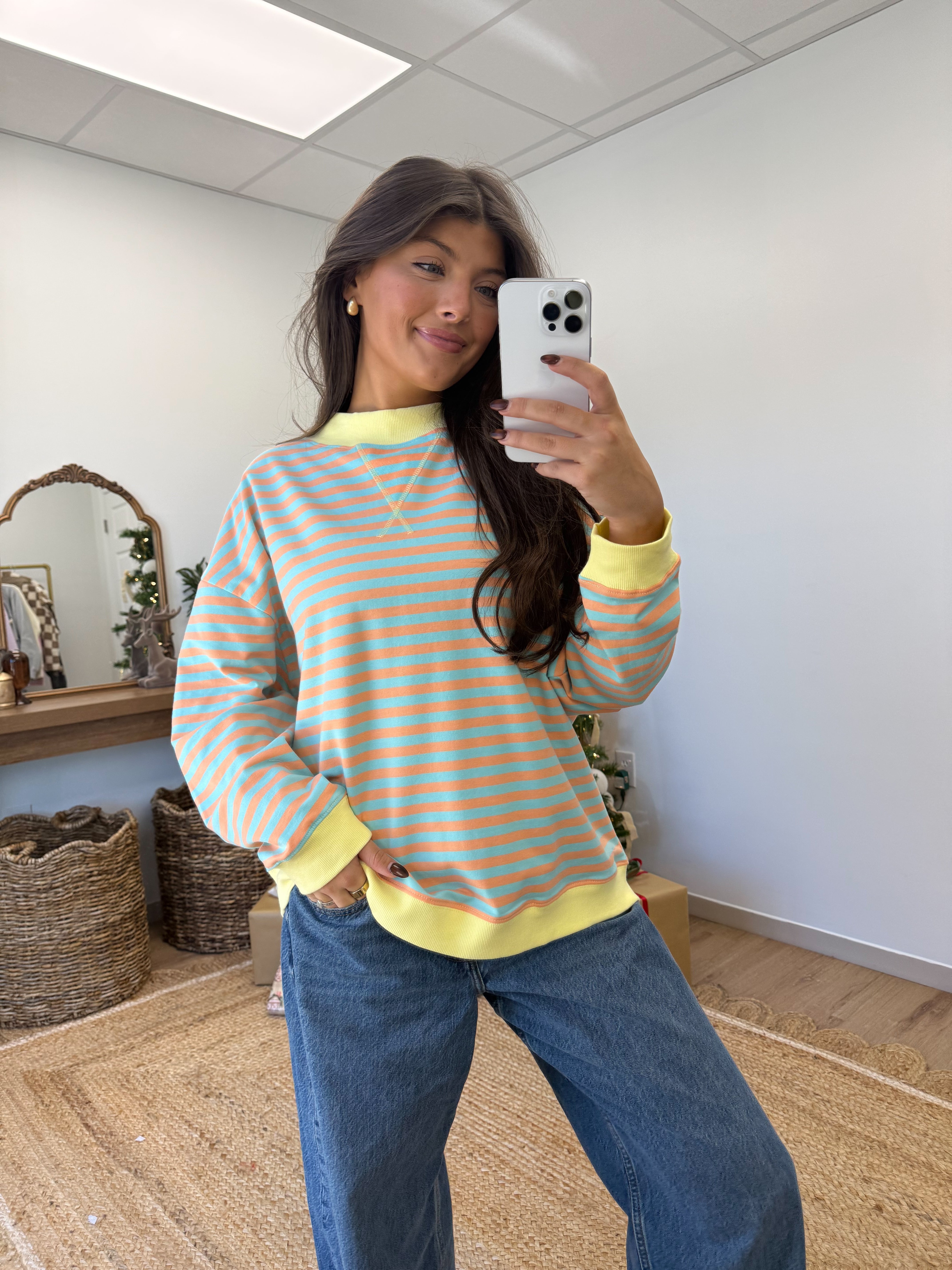 The Sugar Stripe Mockneck (Orange/Blue)