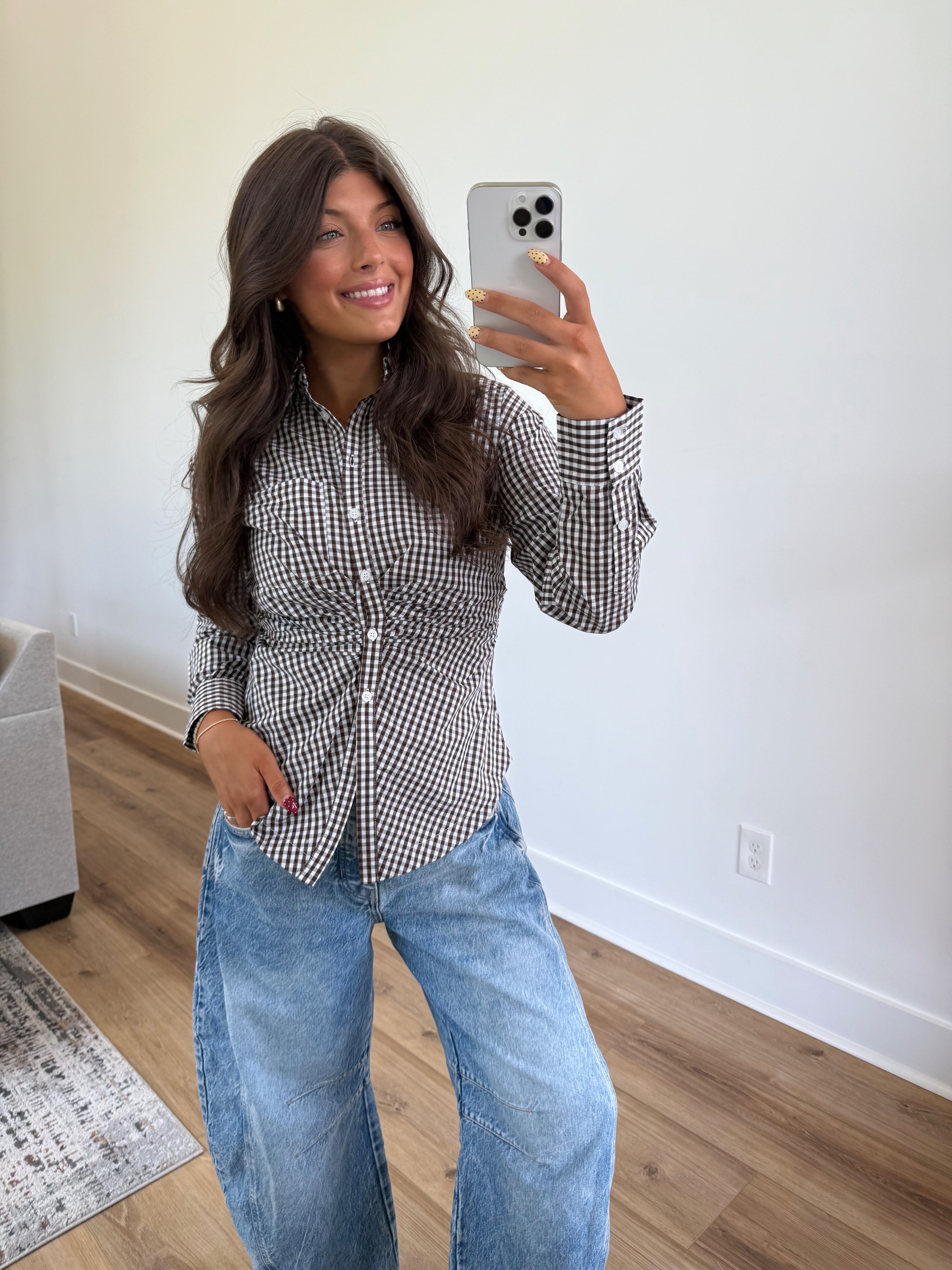 Olivia Button Up (Brown Plaid)