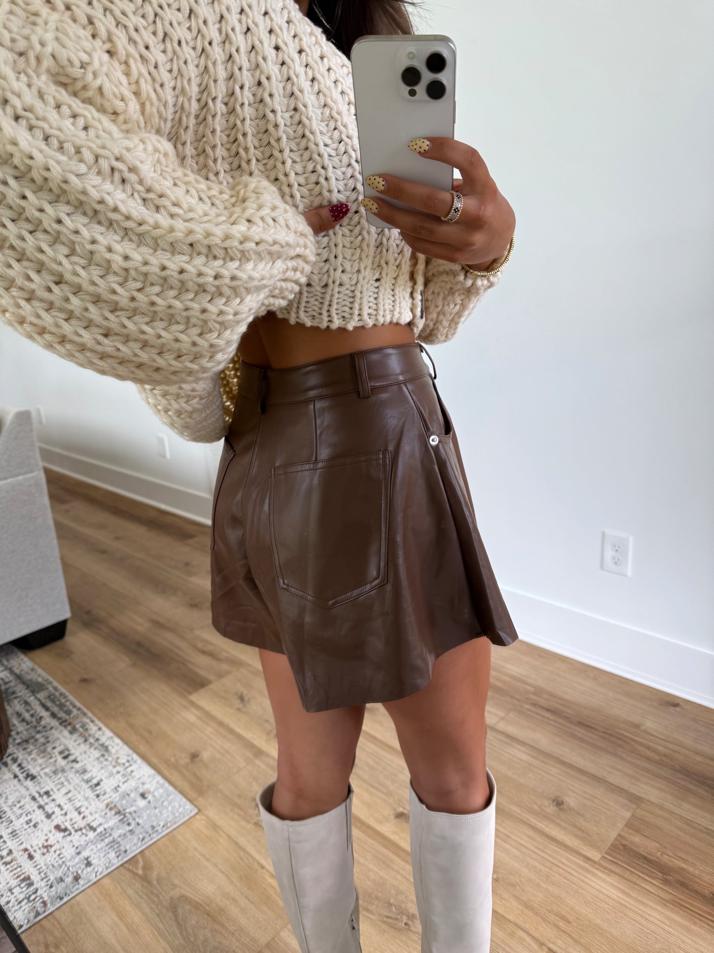 Brown Leather Flare Shorts (PRE-ORDER (1-2 weeks)/ Restock)