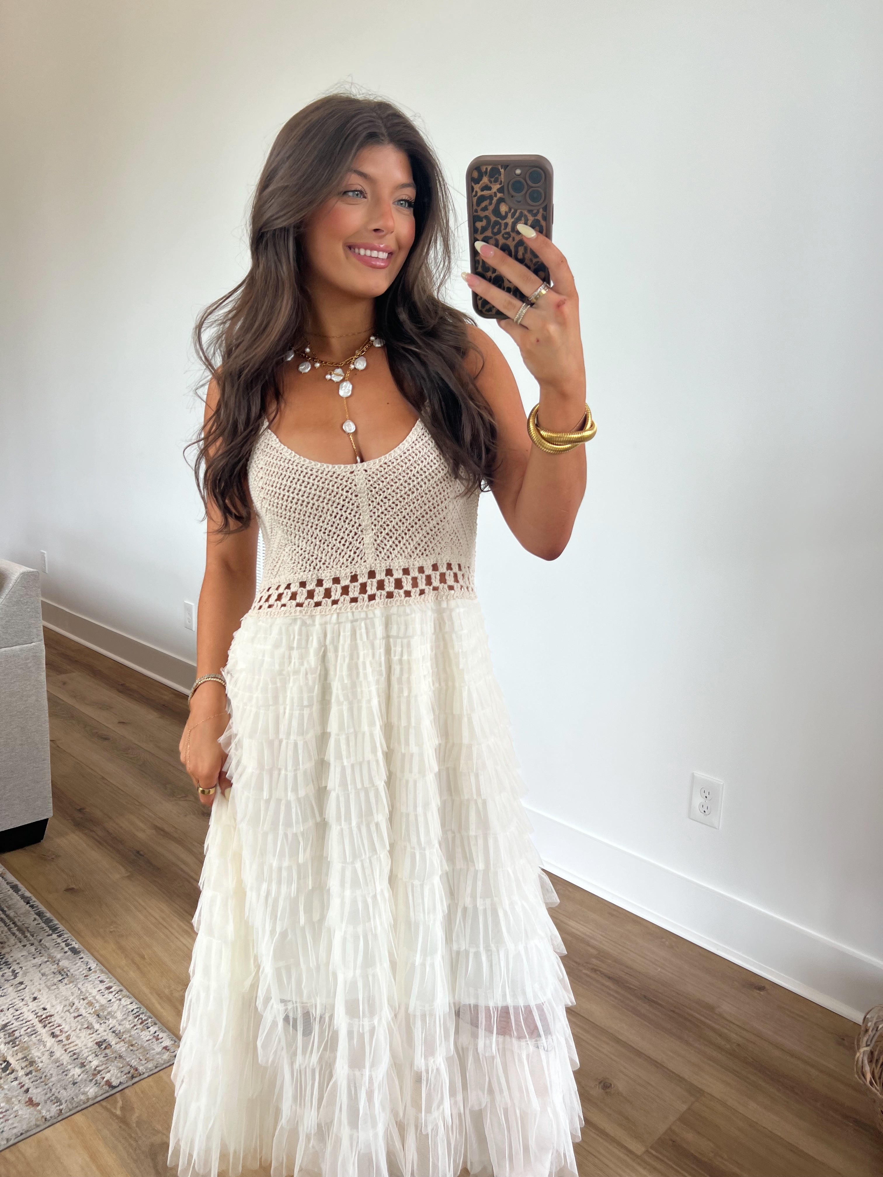 Crochet Ruffle Midi Dress