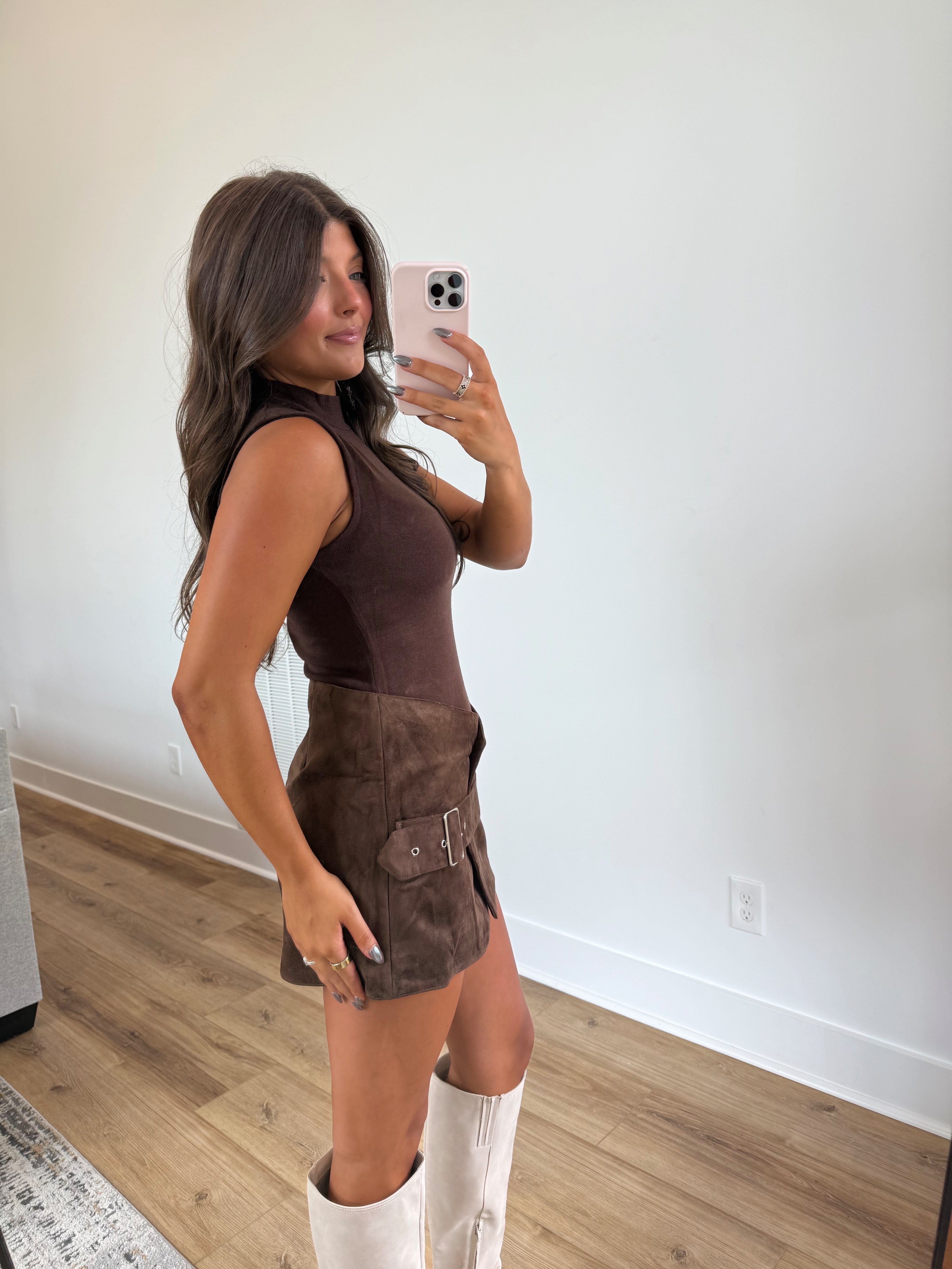 Brown Belted Wrap Romper
