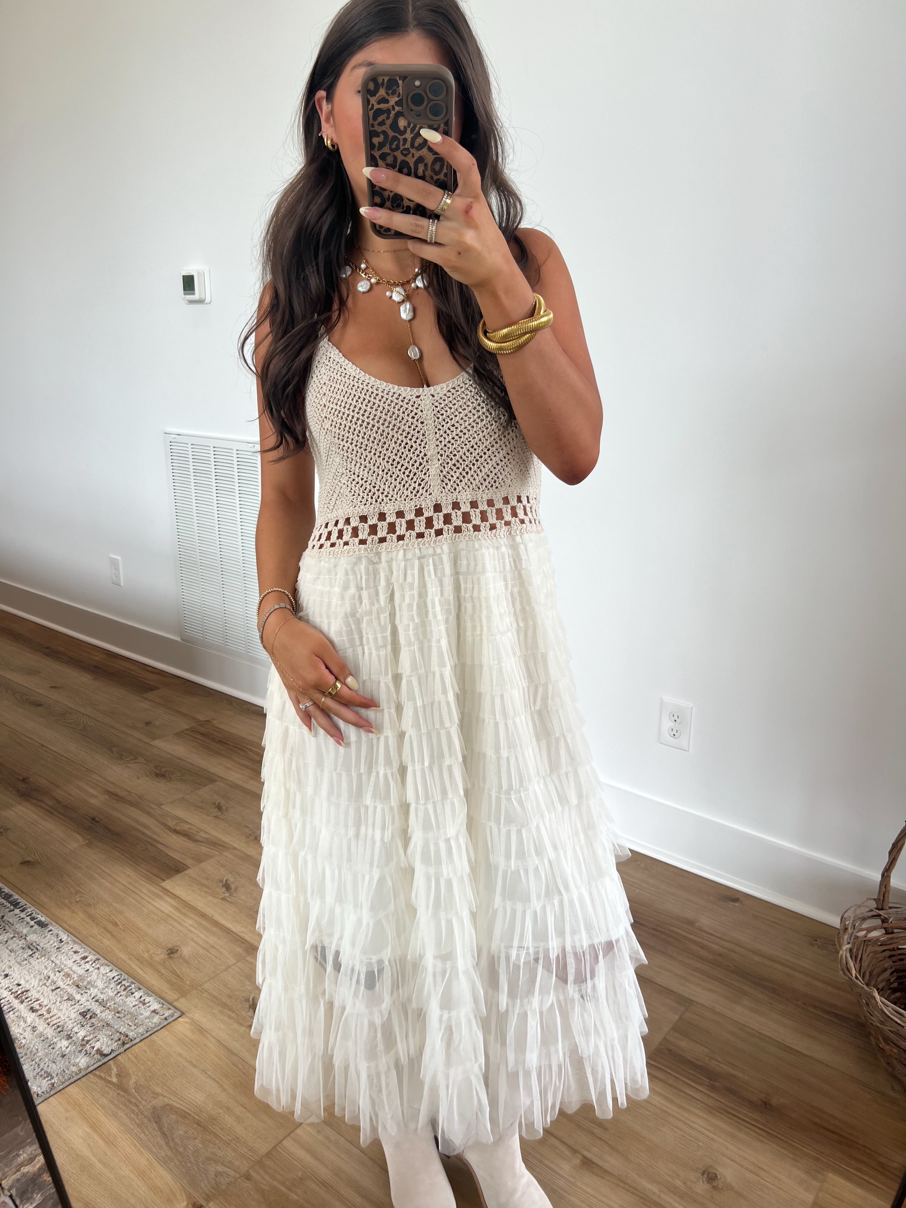 Crochet Ruffle Midi Dress