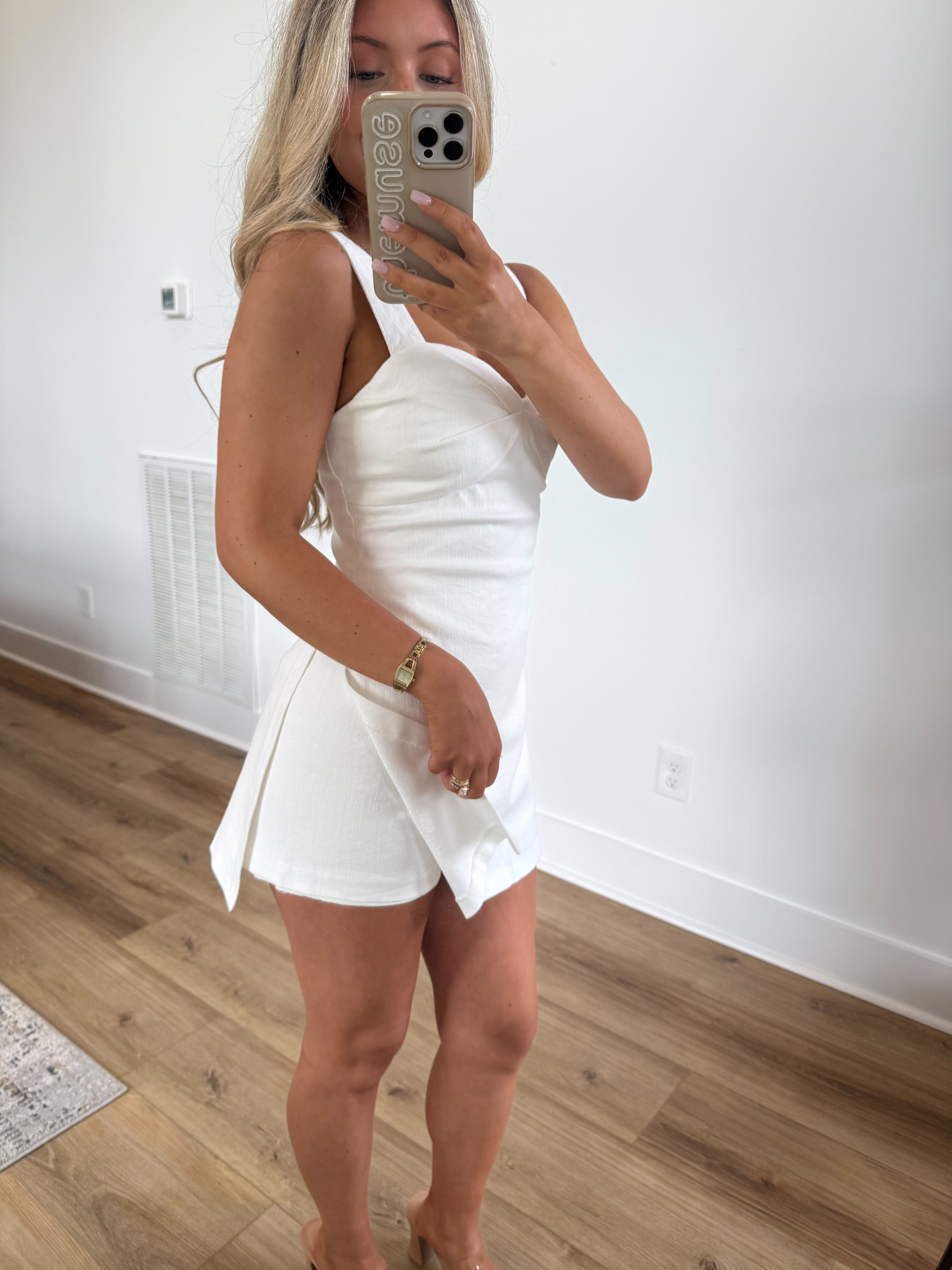 White Denim Twist Mini Dress