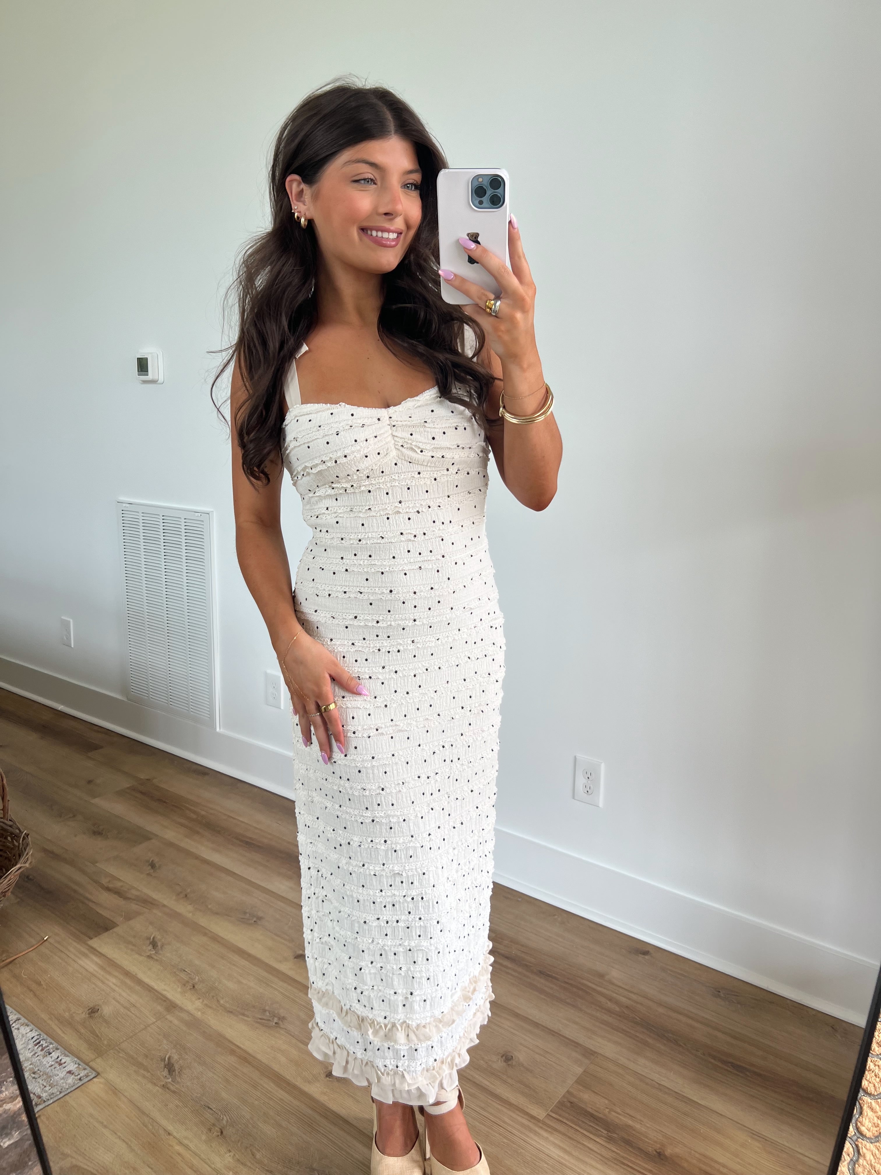 Henry Polka Dot Lace Ruffle Midi Dress