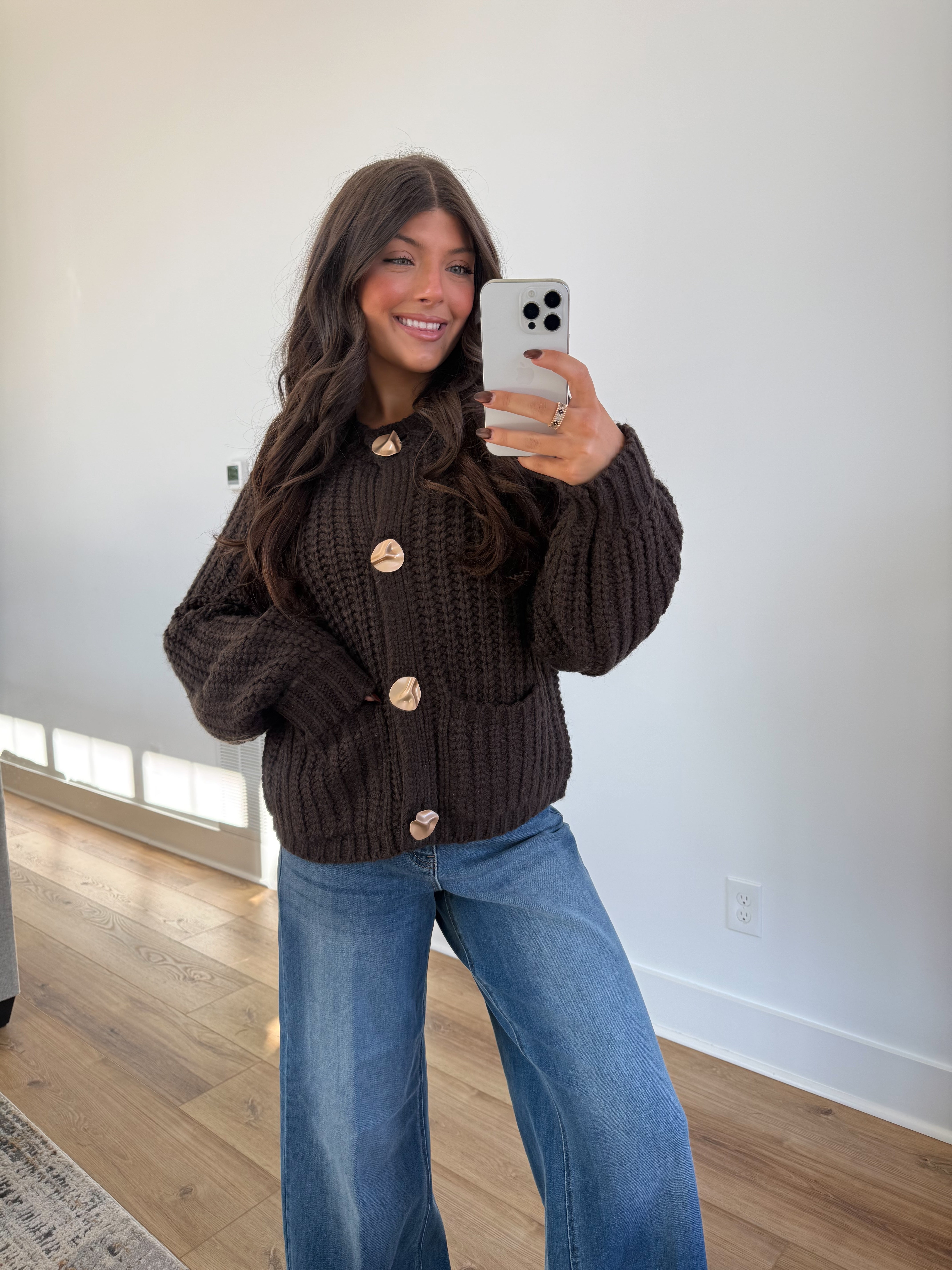 The Golden Button Cardigan (Brown)