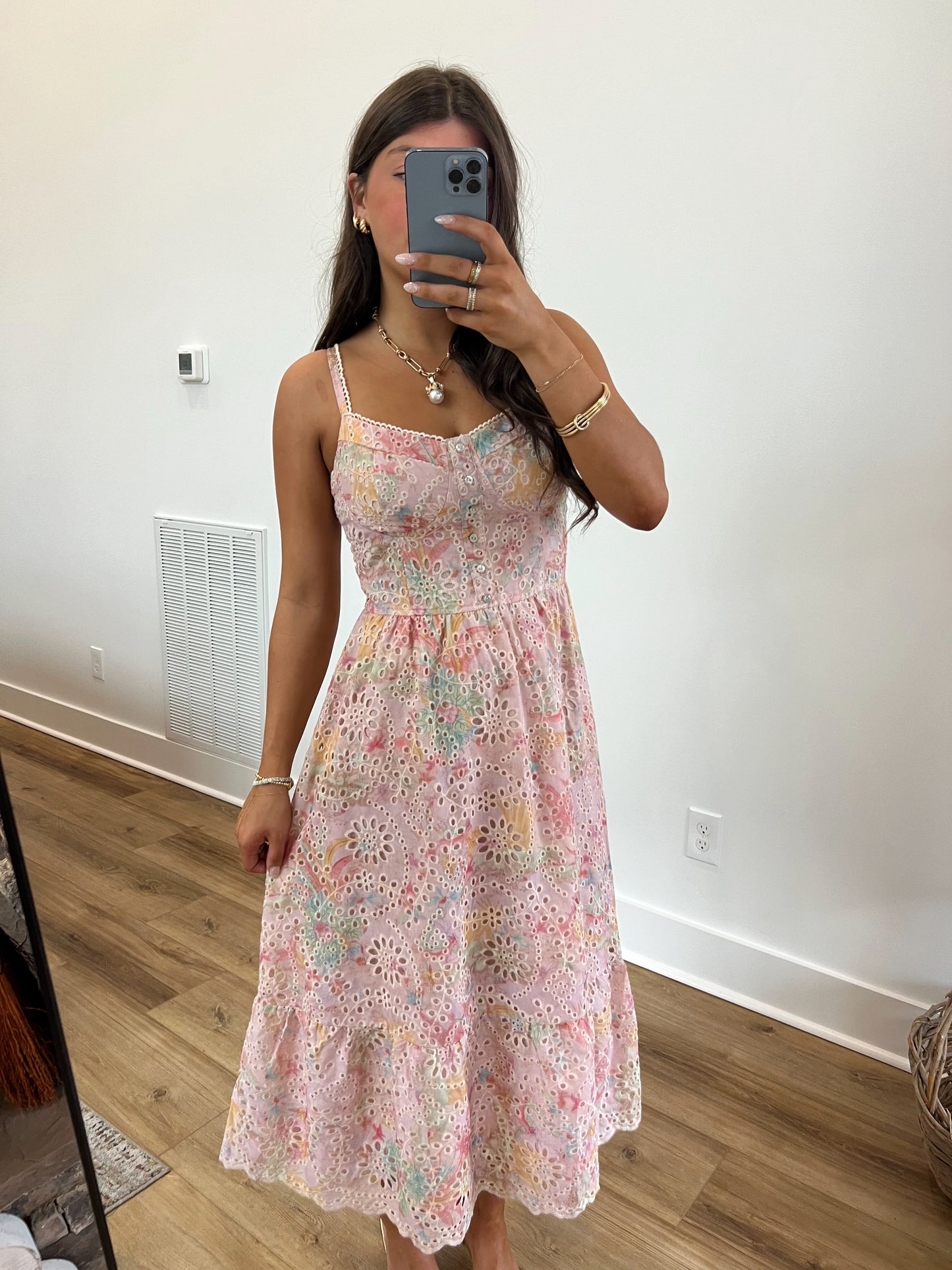 Pastel Eyelet Midi Dress