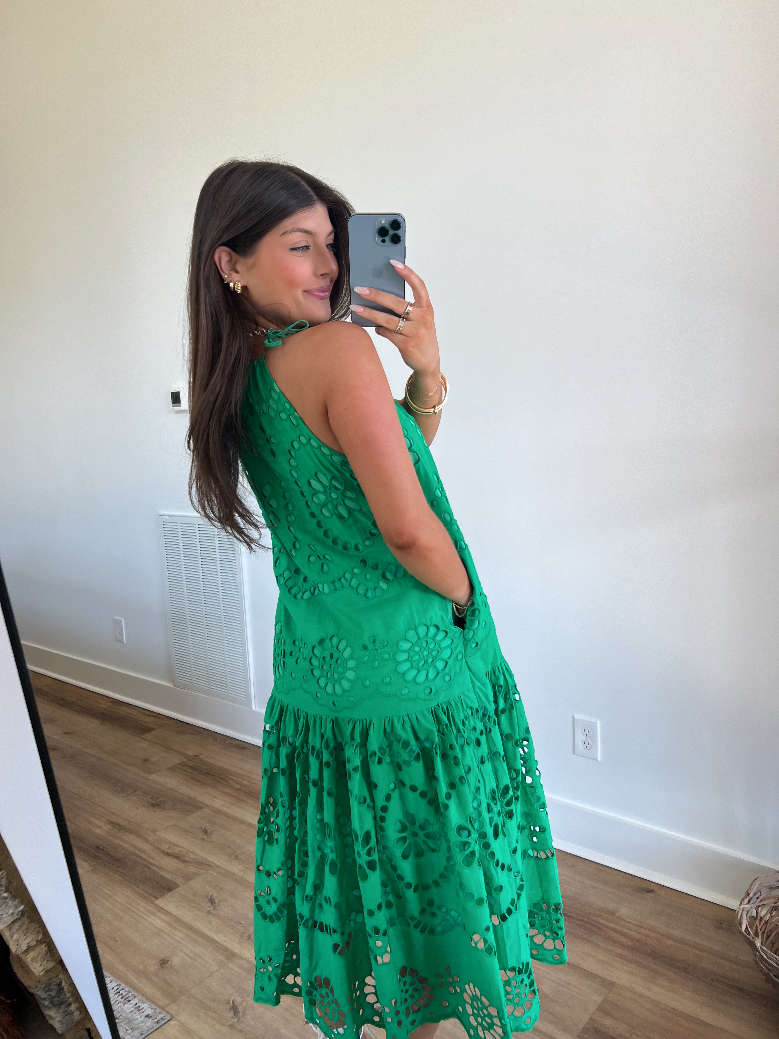 Kelly Green Elegant Eyelet Maxi Dress
