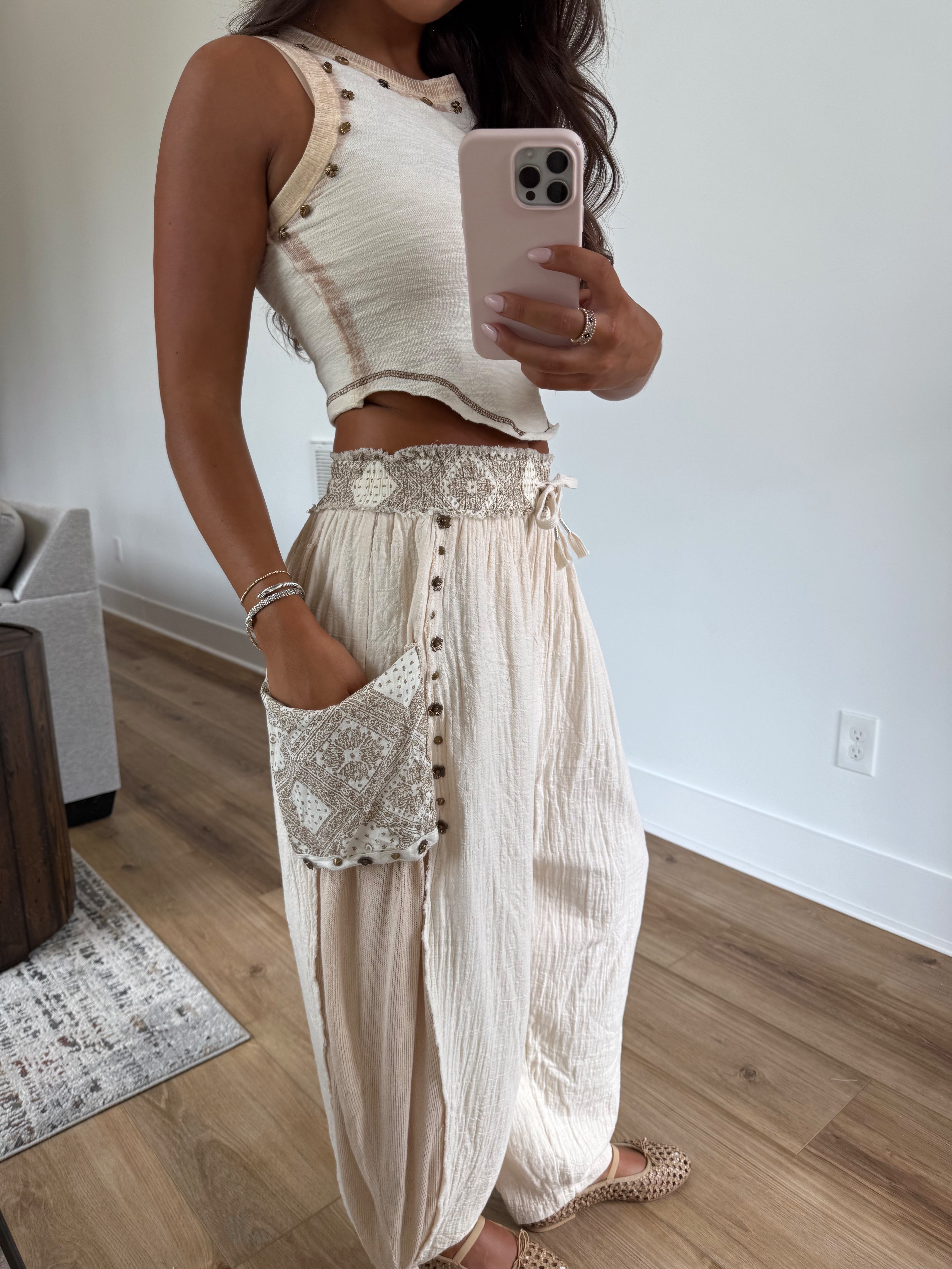 Cream Studded Joggers (PRE-ORDER (Mid-October)/ Restock)