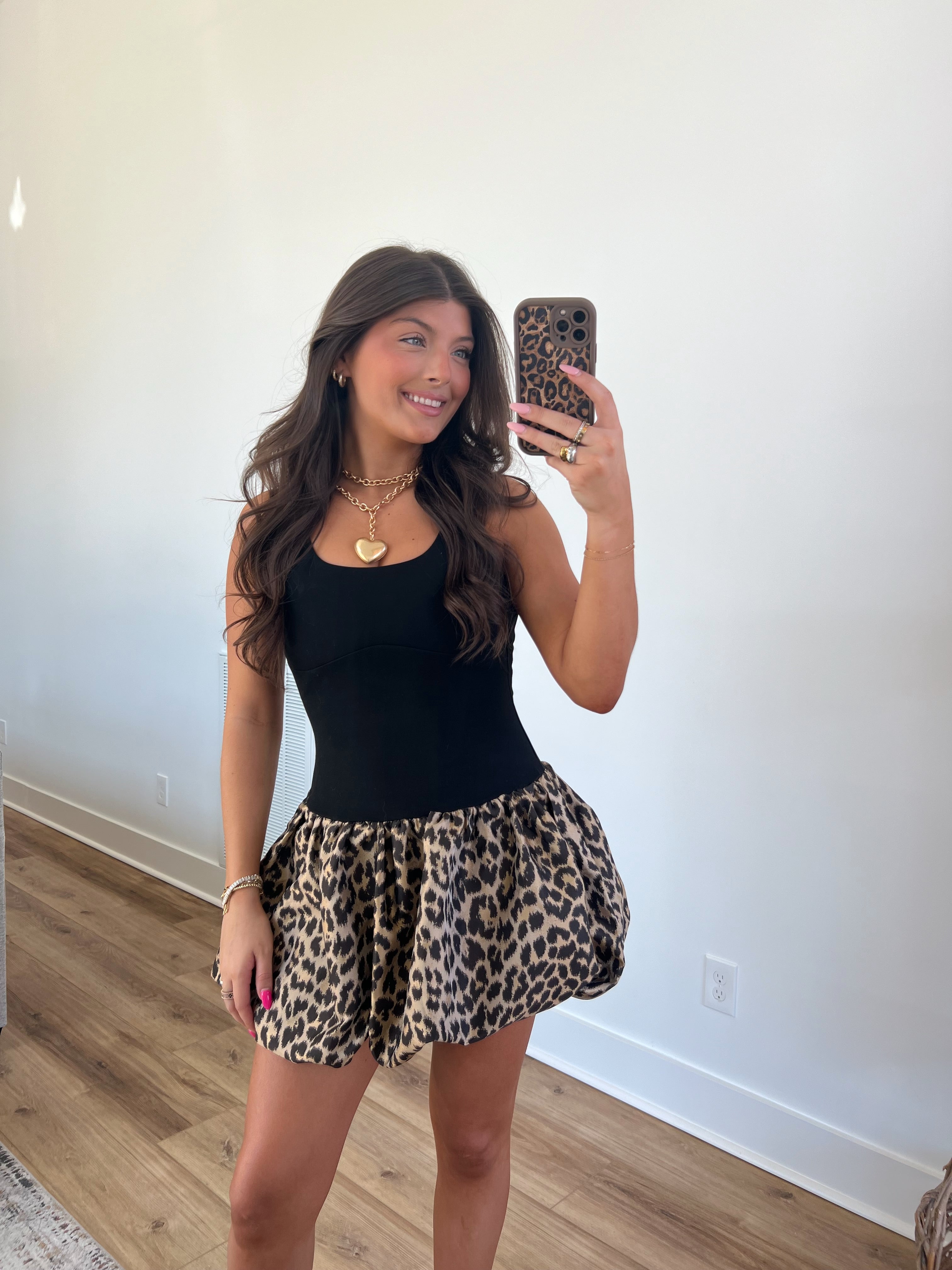 Leopard Scoop Neck Mini Dress