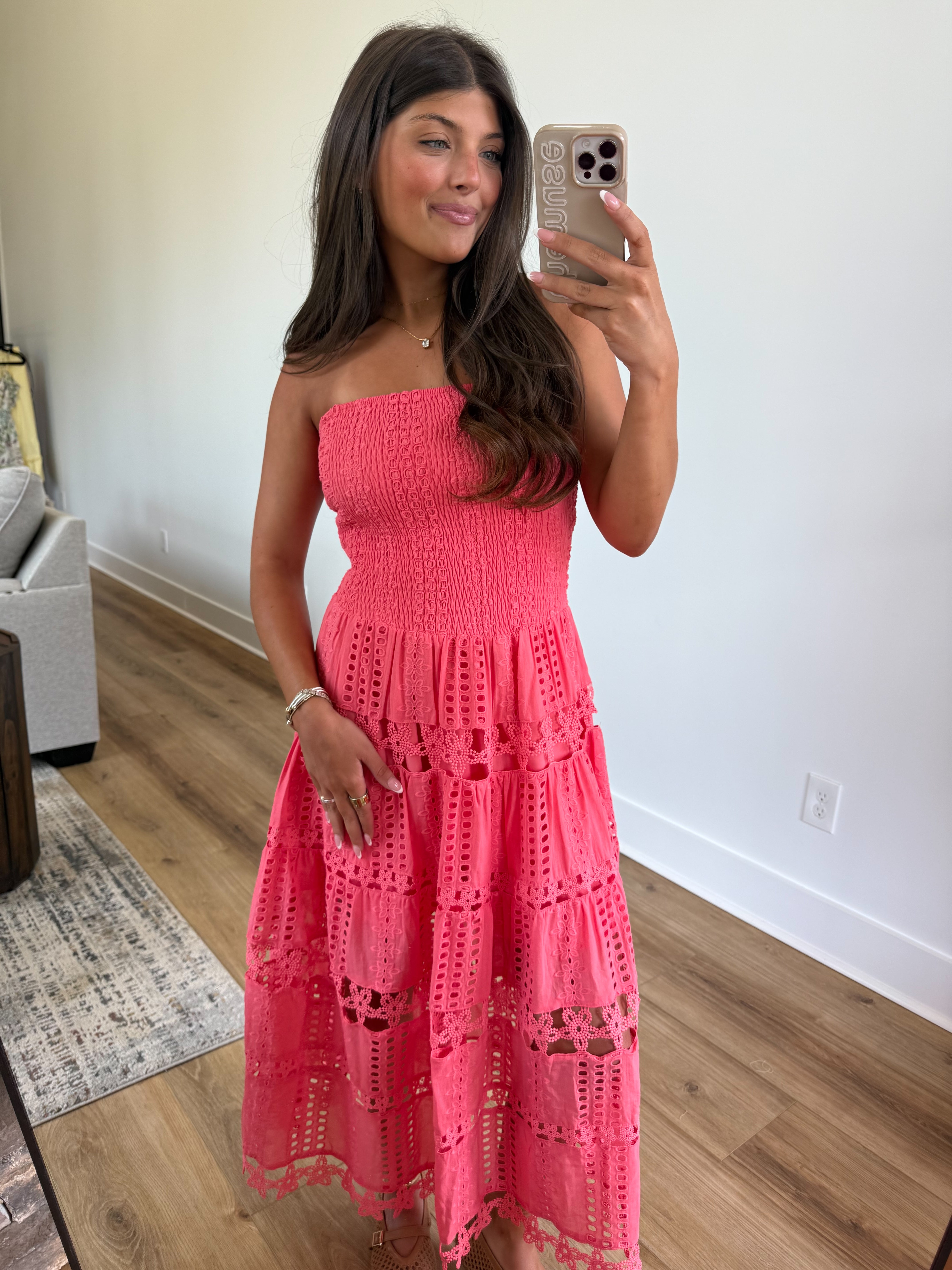 Lace Soirée Dress (Coral)