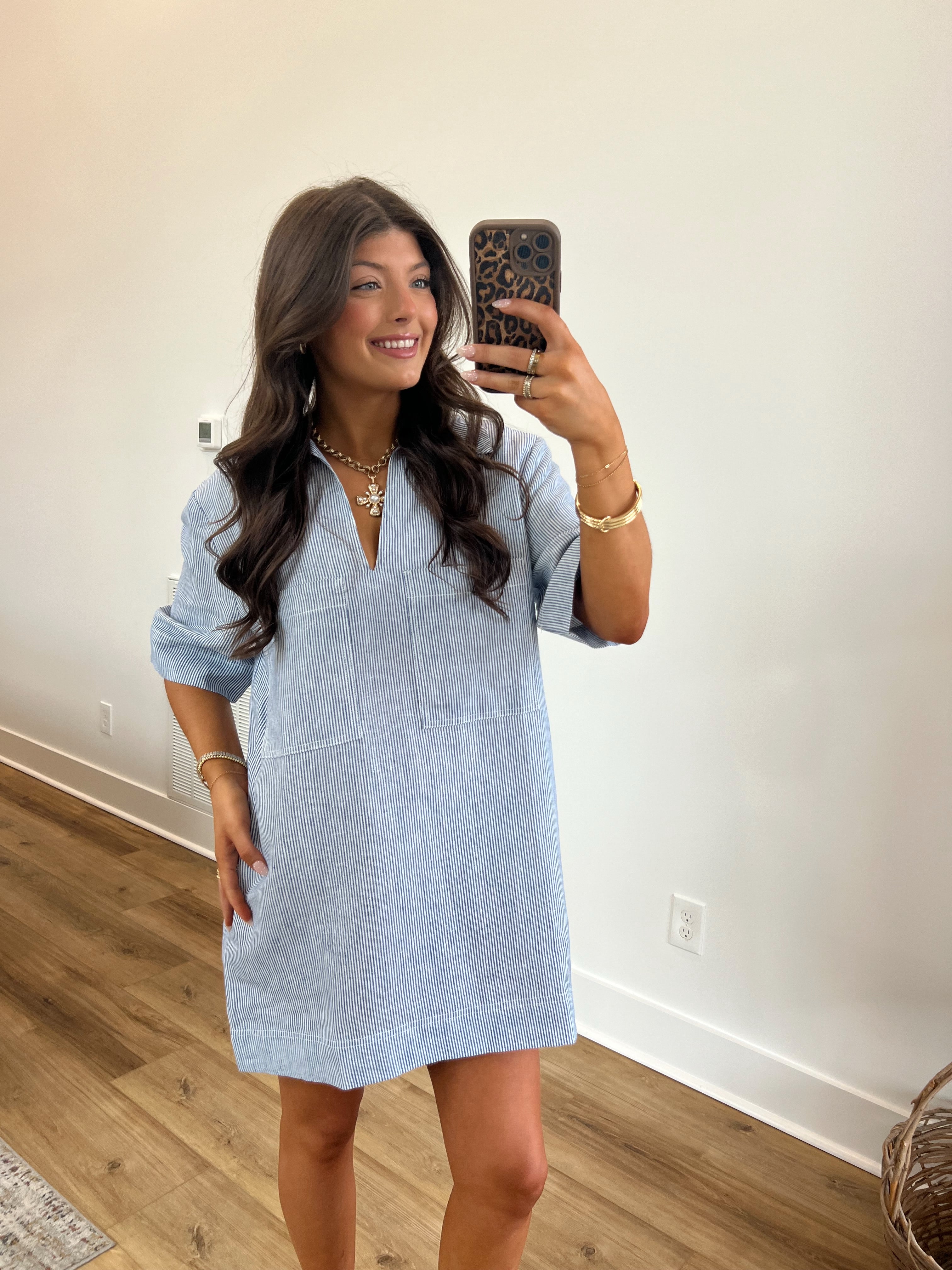 Blue Stripes Linen T-Shirt Dress (Restock)