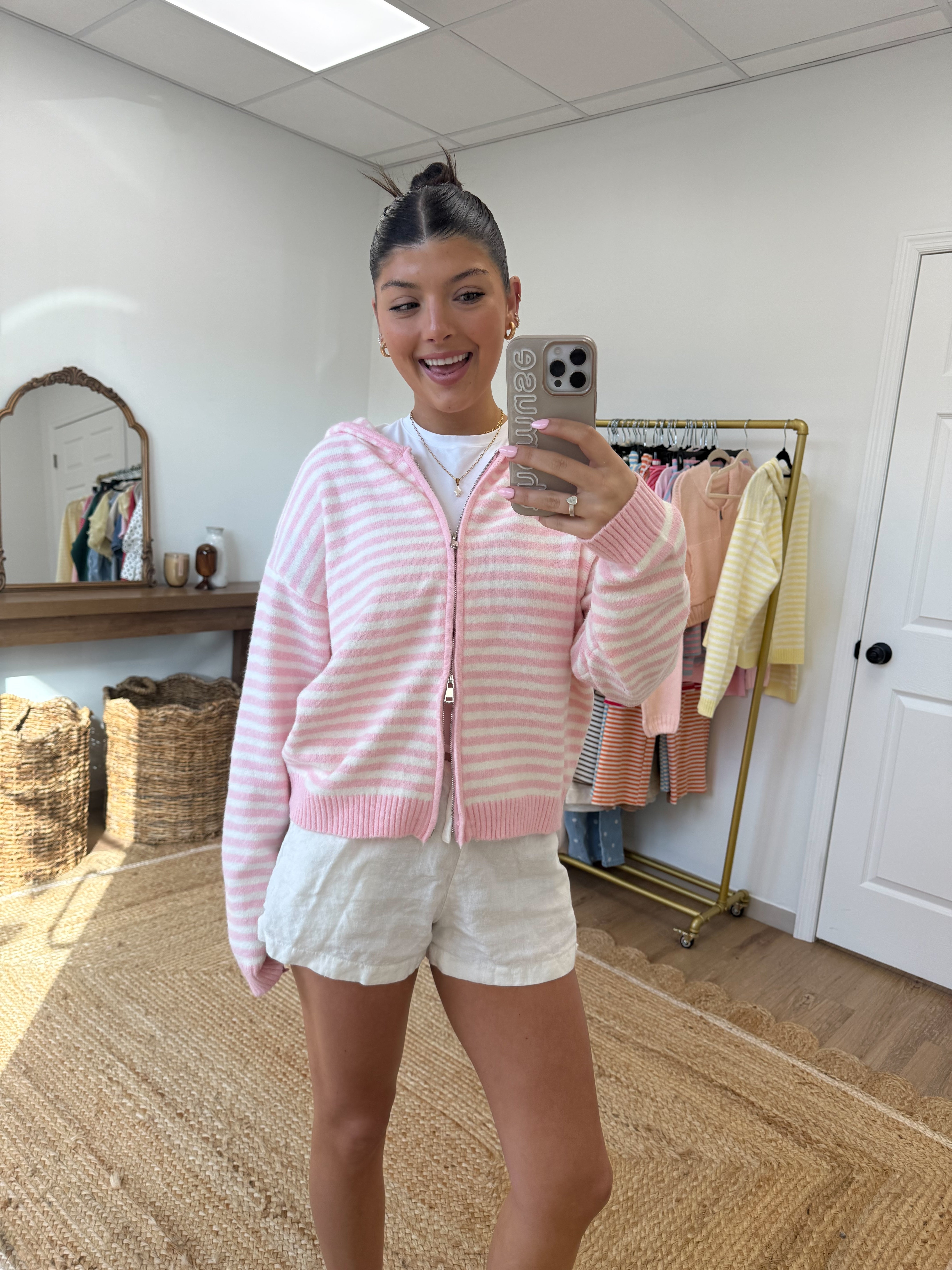 The Maddy Stripe Zip Up (Pink)