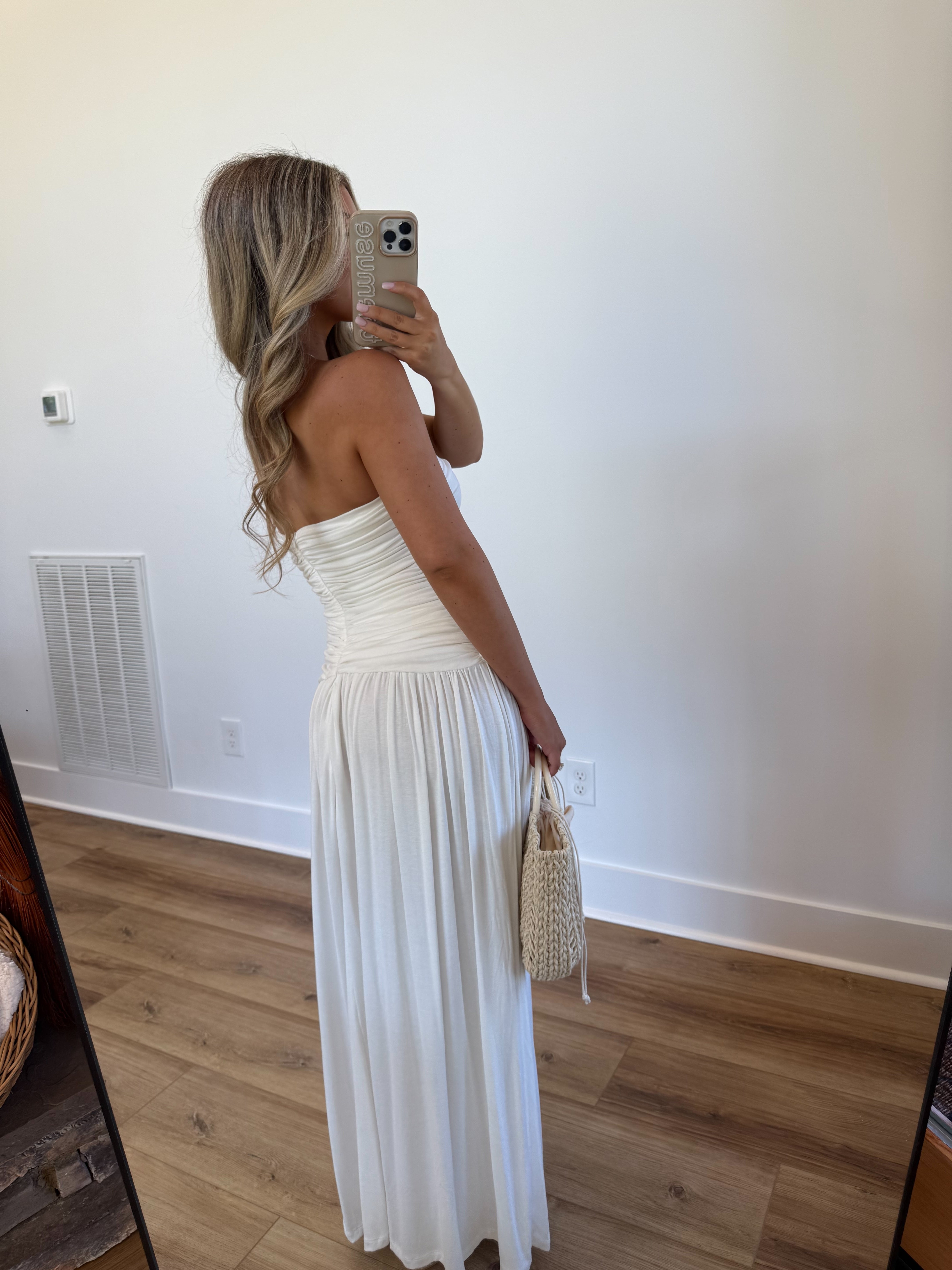 White Ruched Maxi Dress