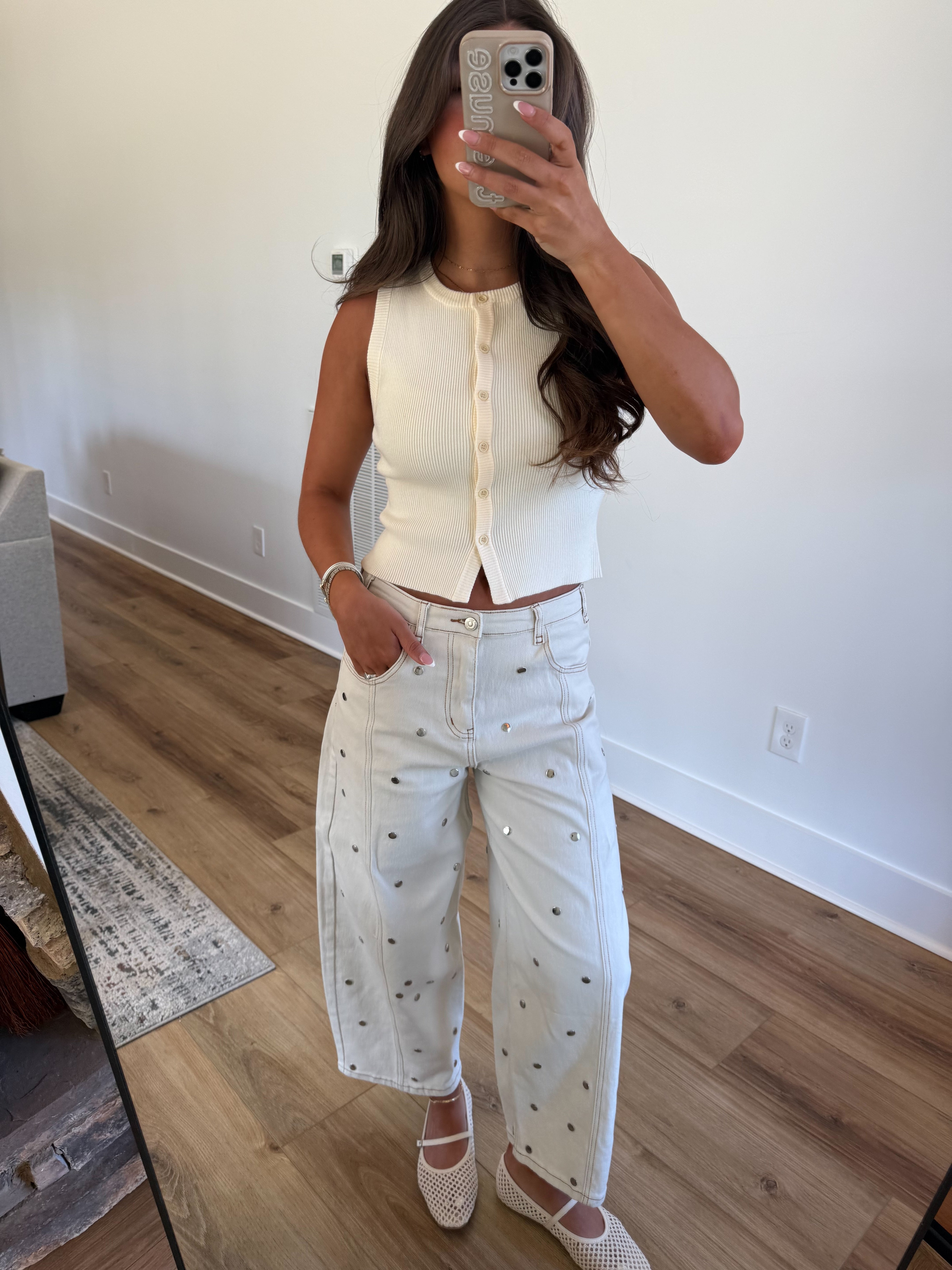 Studded Dot Jeans (Cream)