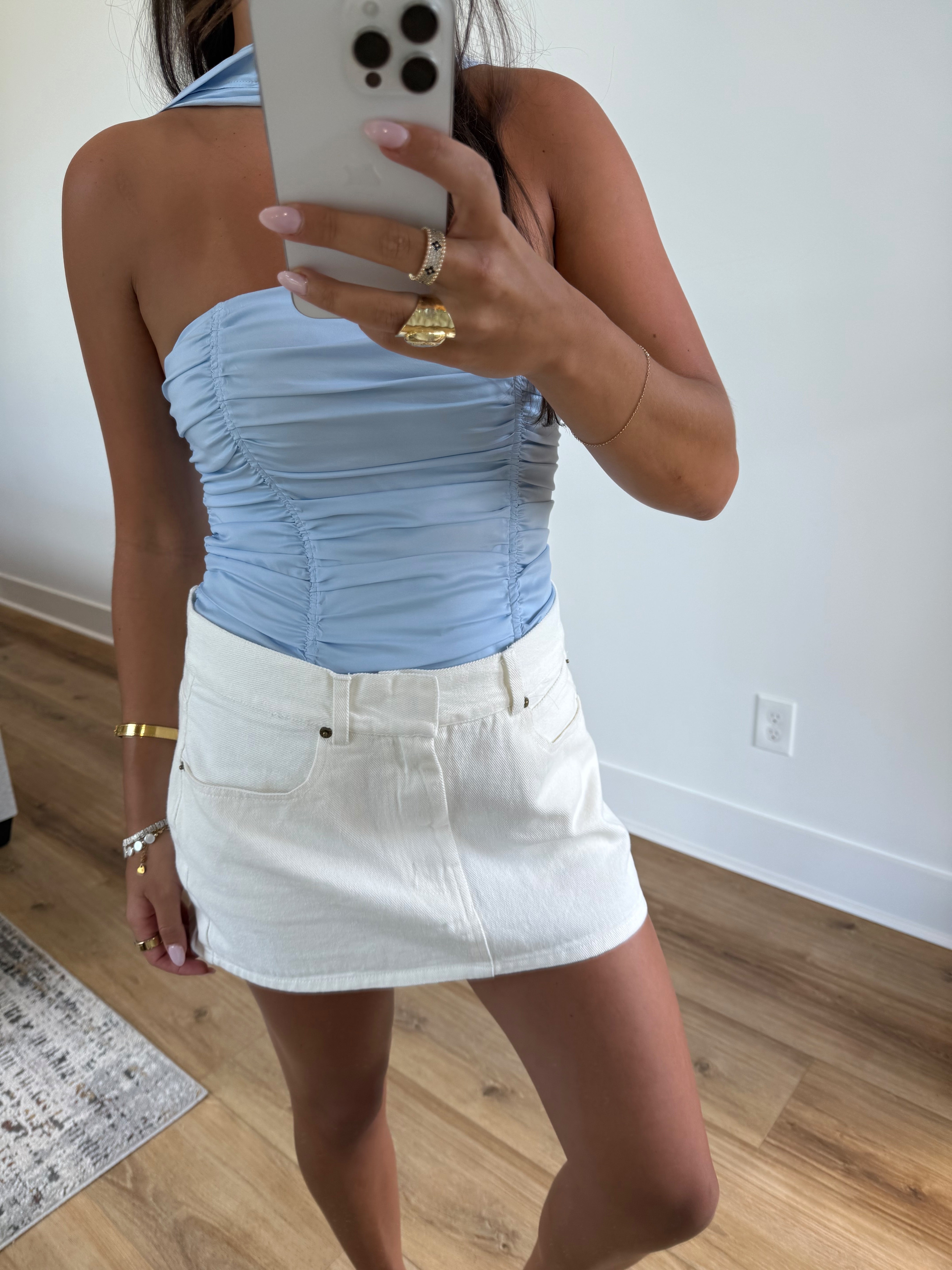 White Denim Mini Skirt