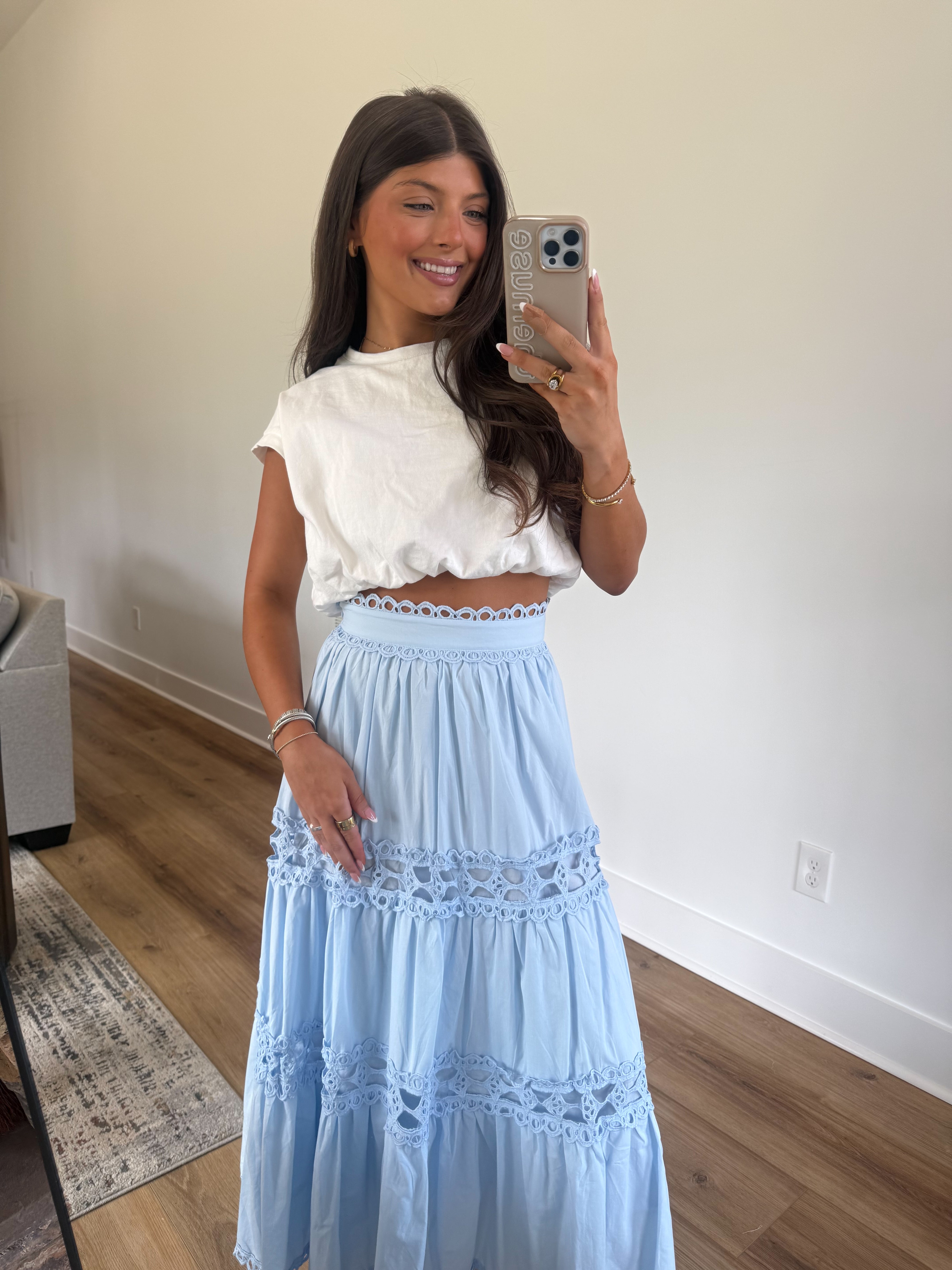 Classic Eyelet Midi Skirt (Blue)
