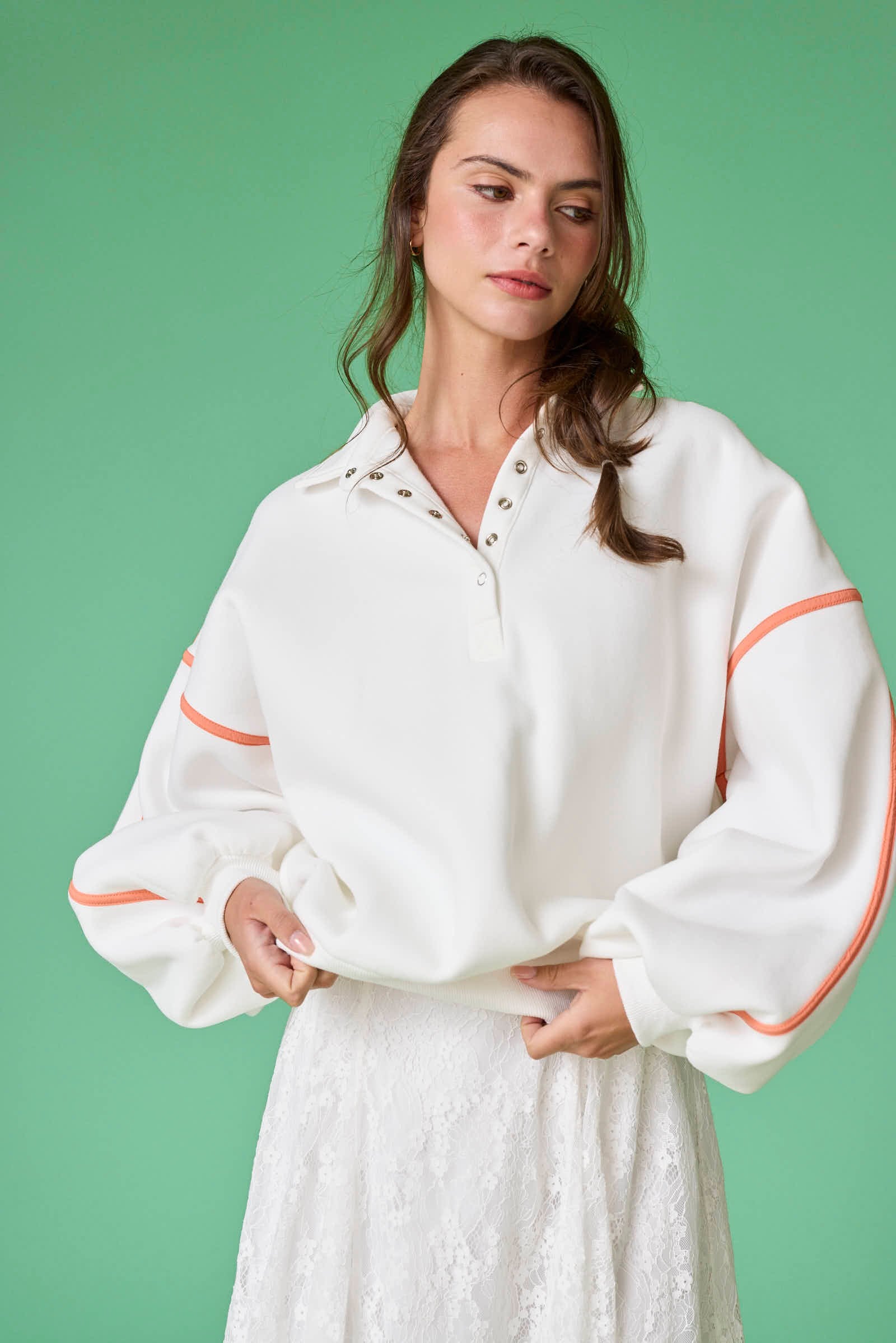 Orange Cream Snap Button Pullover