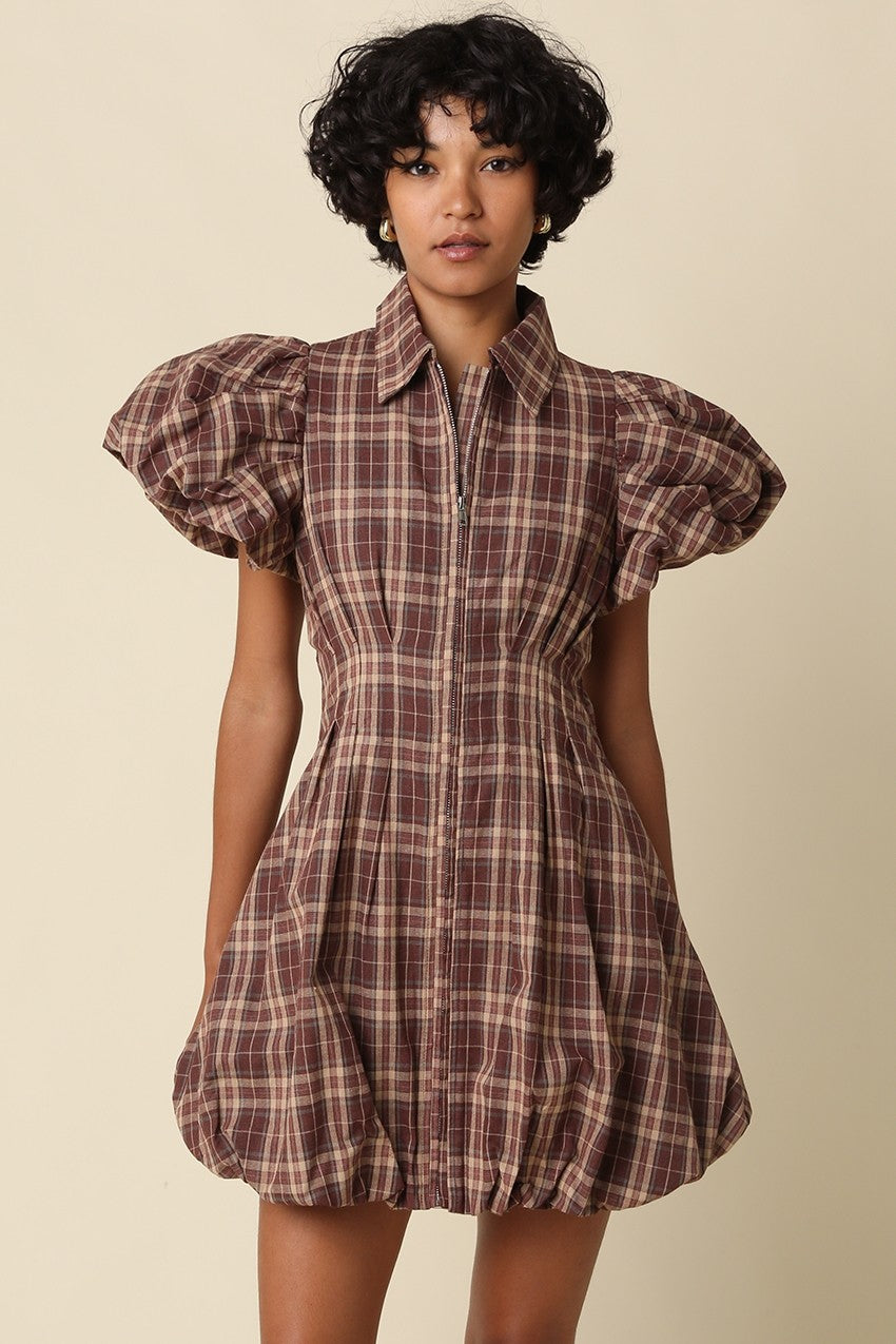 Puff & Plaid Mini Dress