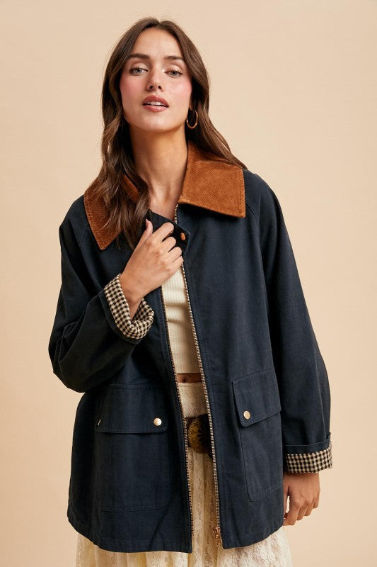 Corduroy Collar Barn Jacket (Navy)