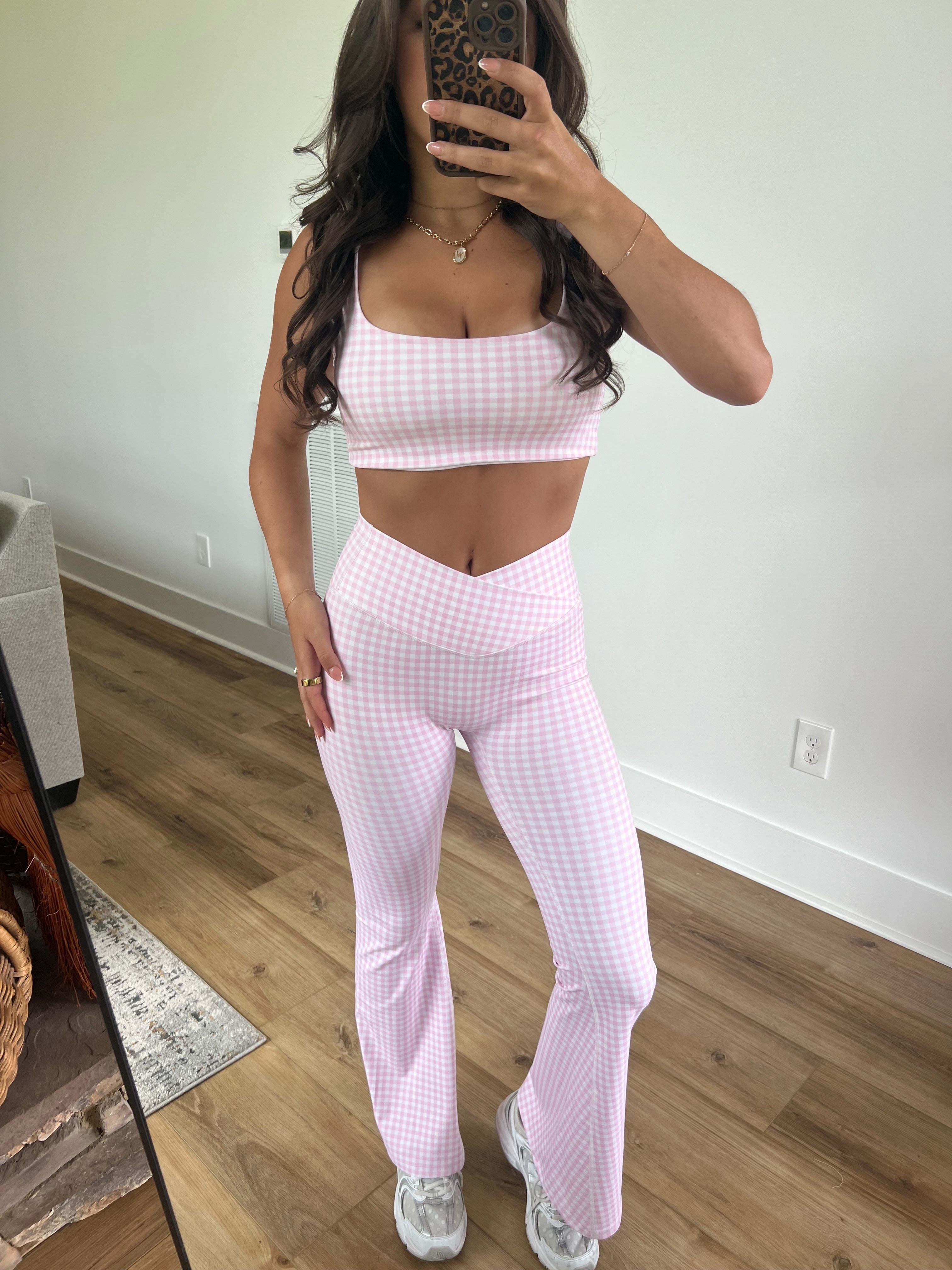 Pink Gingham High Waisted Cross Over Leggings