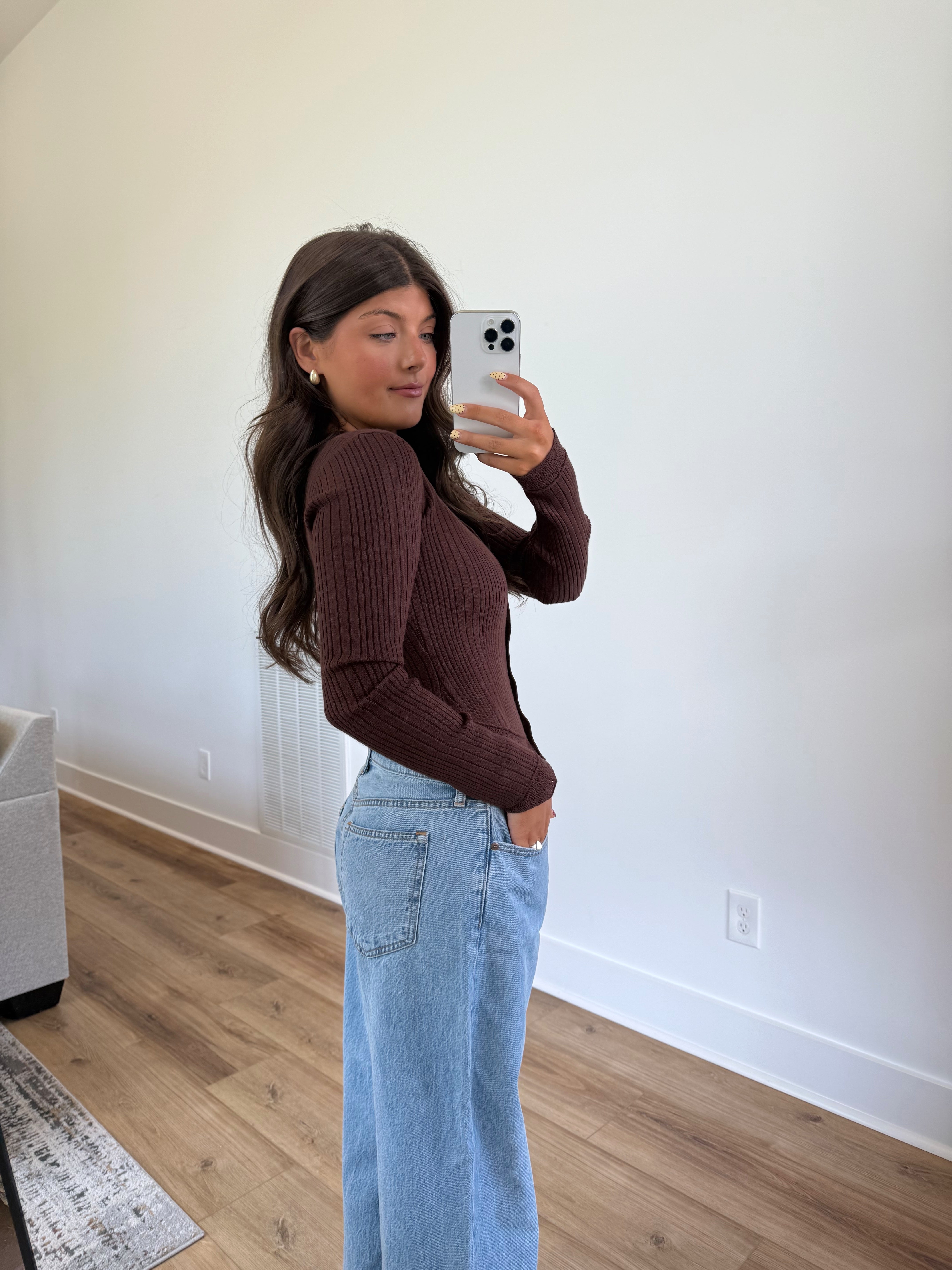 Brown Lace Trim Cardigan