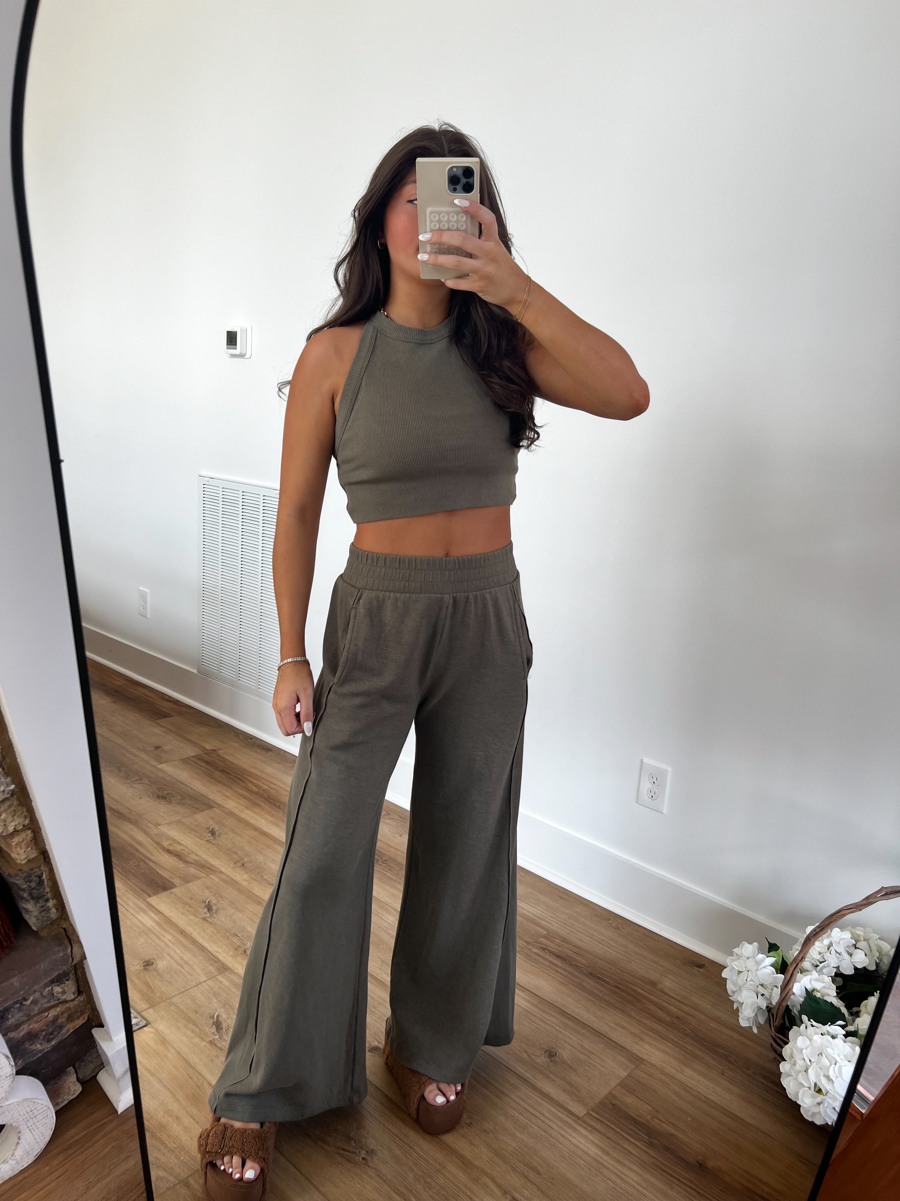 Ribbed Tank Wide Leg Pant Set (Olive)