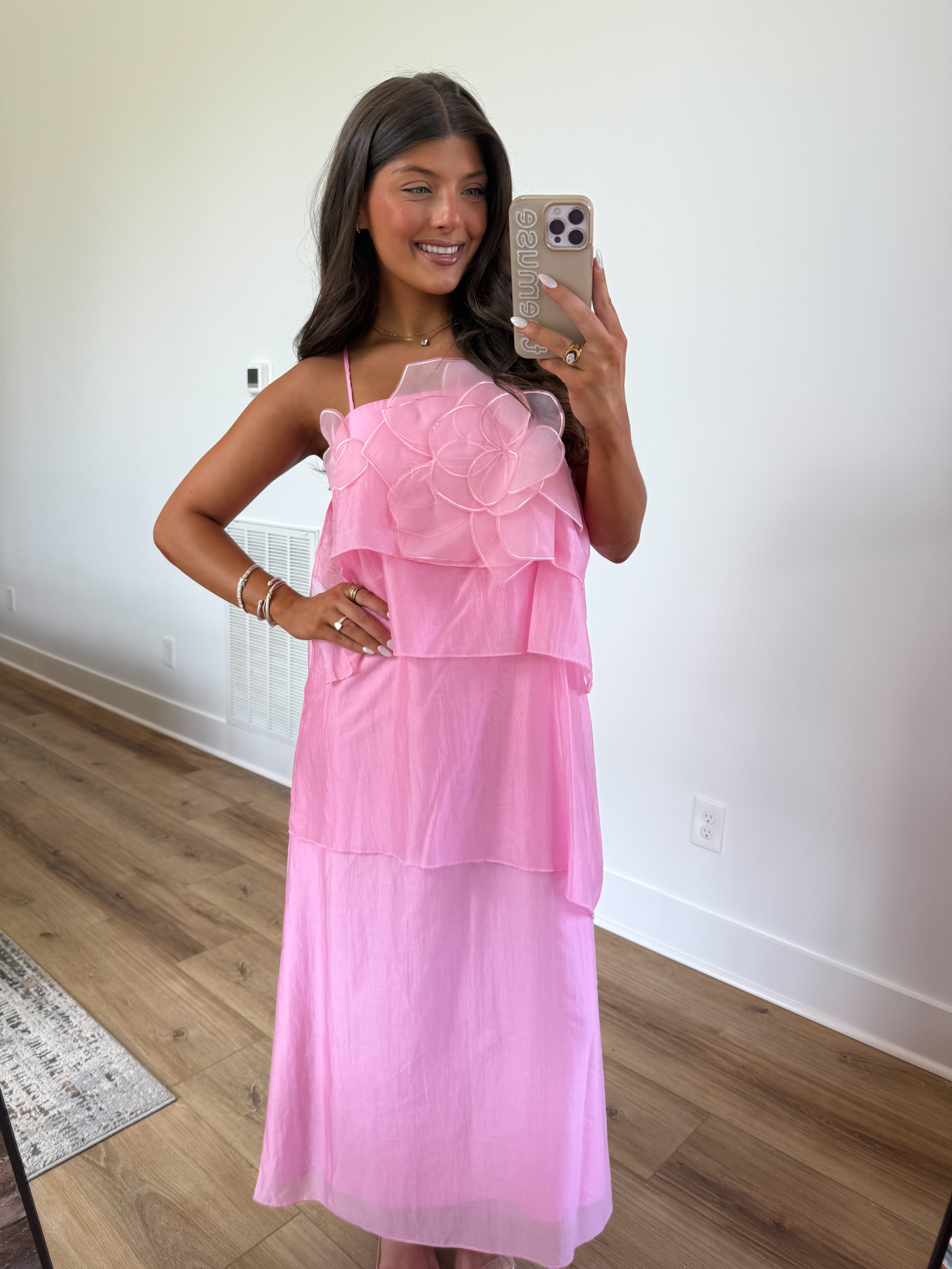 Pink Floral Appliqué Maxi