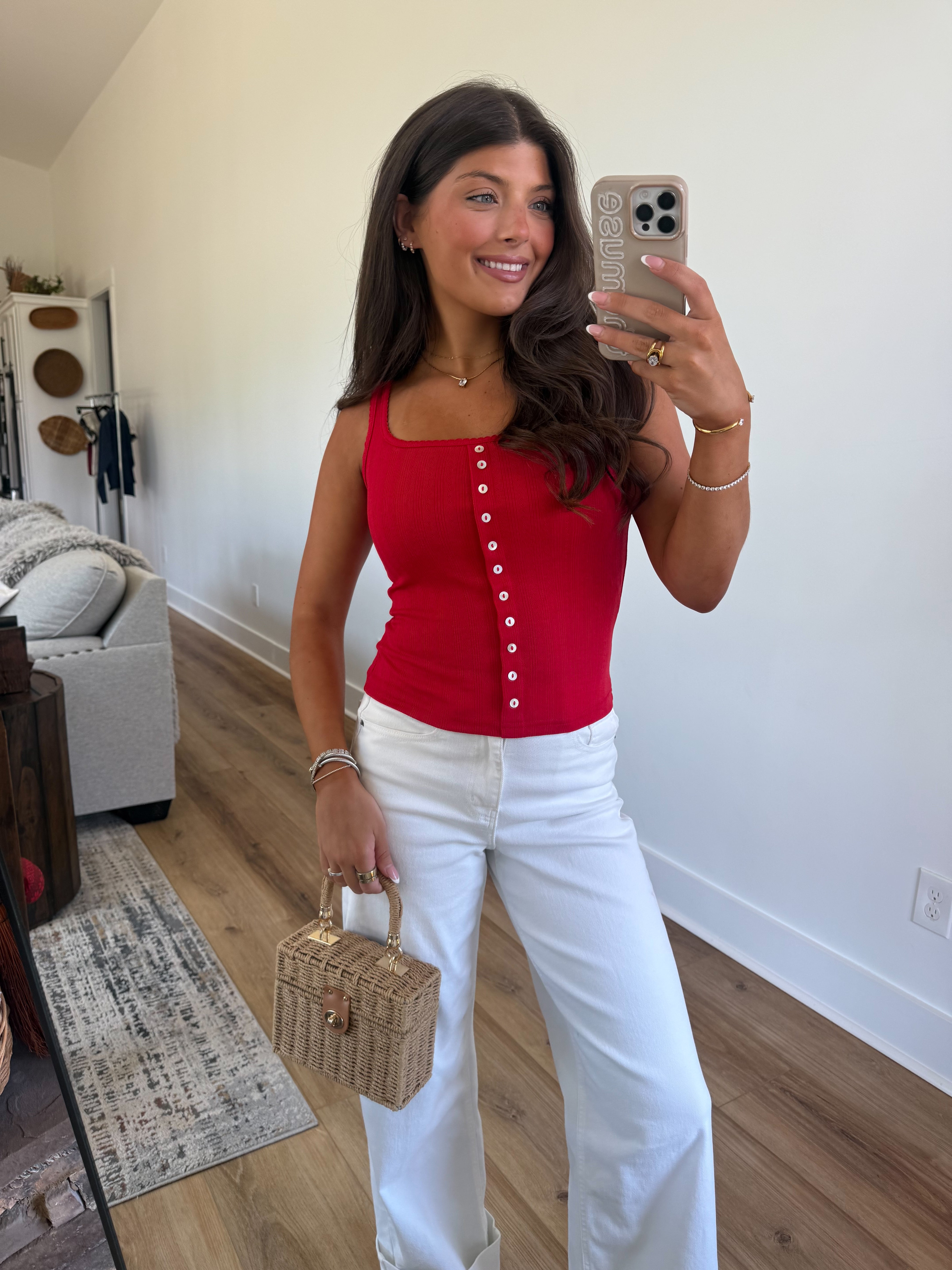 Pointelle Knit Cami (Red)