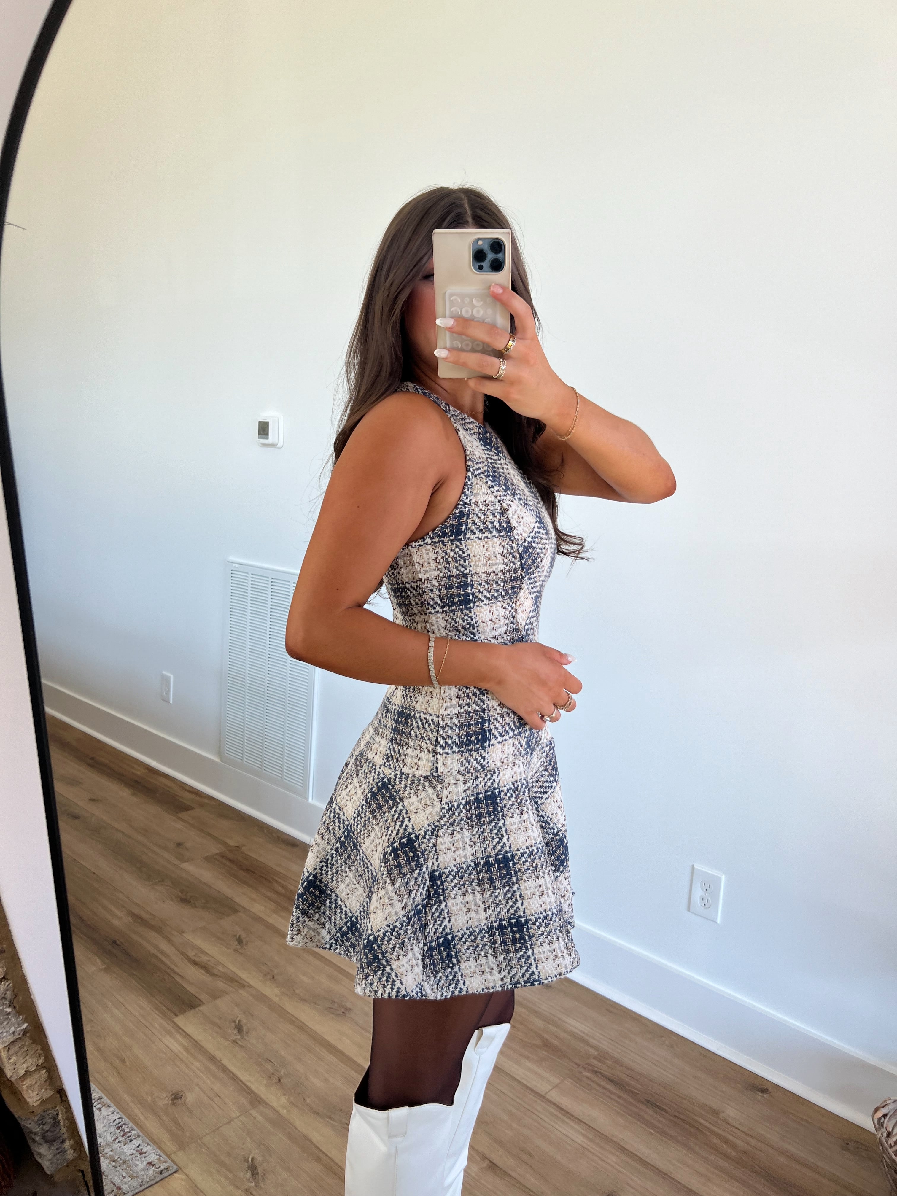 Blue Christmas Plaid Mini Dress