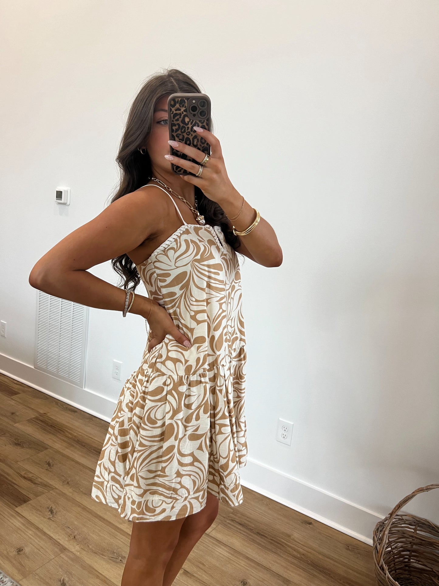 Hawaiian Leaf Contrast Stitch Mini Dress