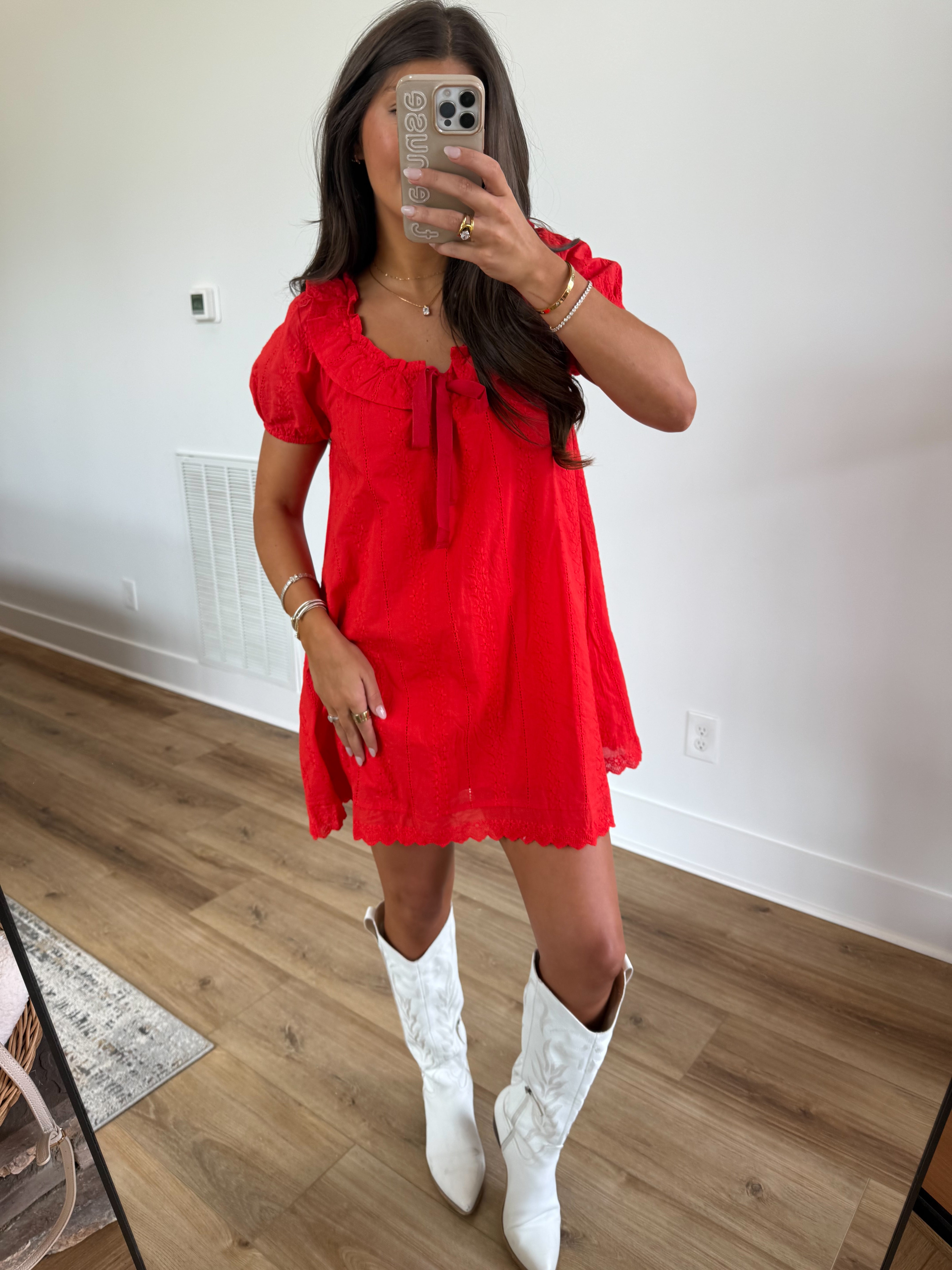 Red Eyelet Babydoll Dress
