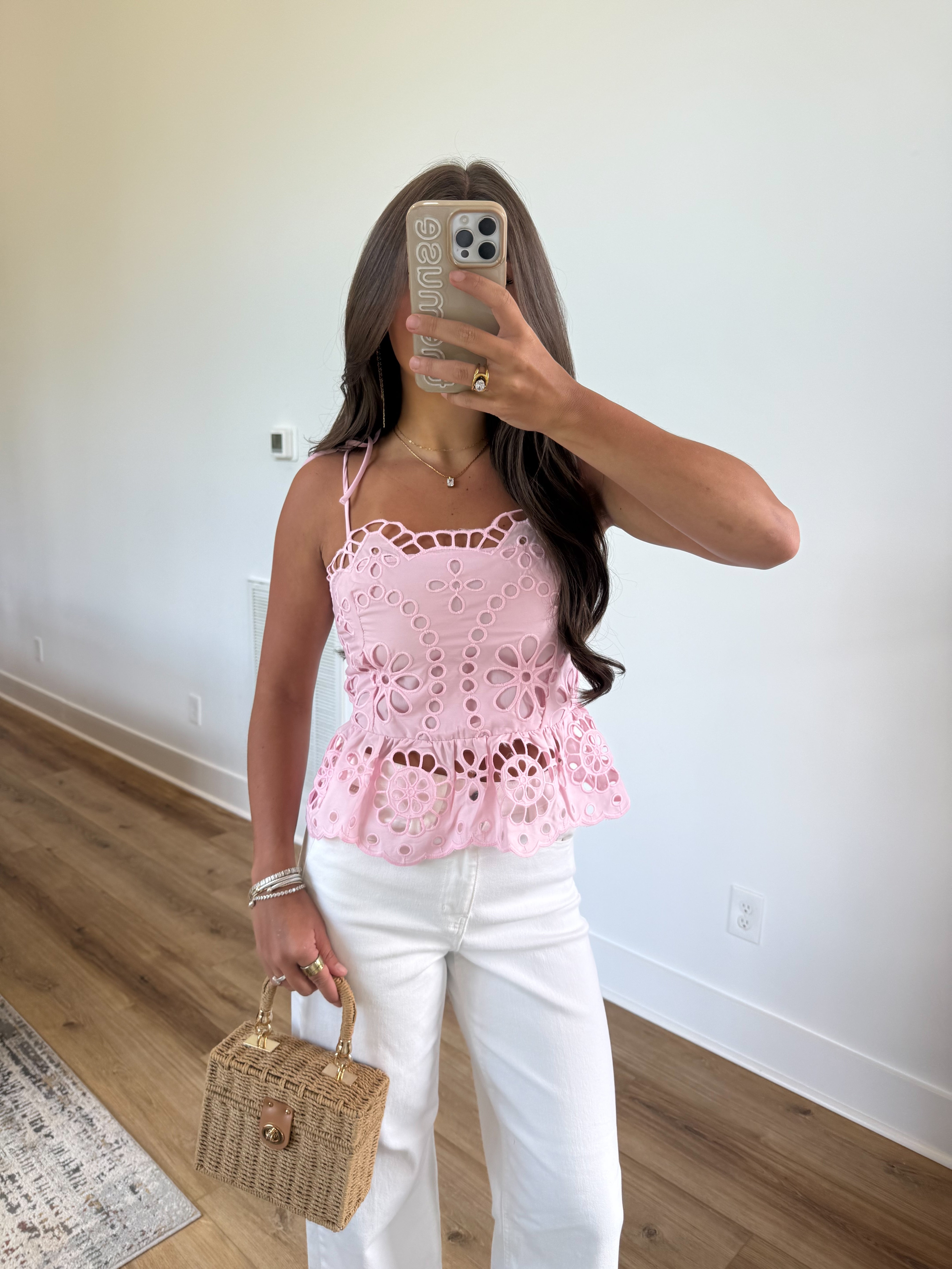 The Heirloom Eyelet Top (Baby Pink)