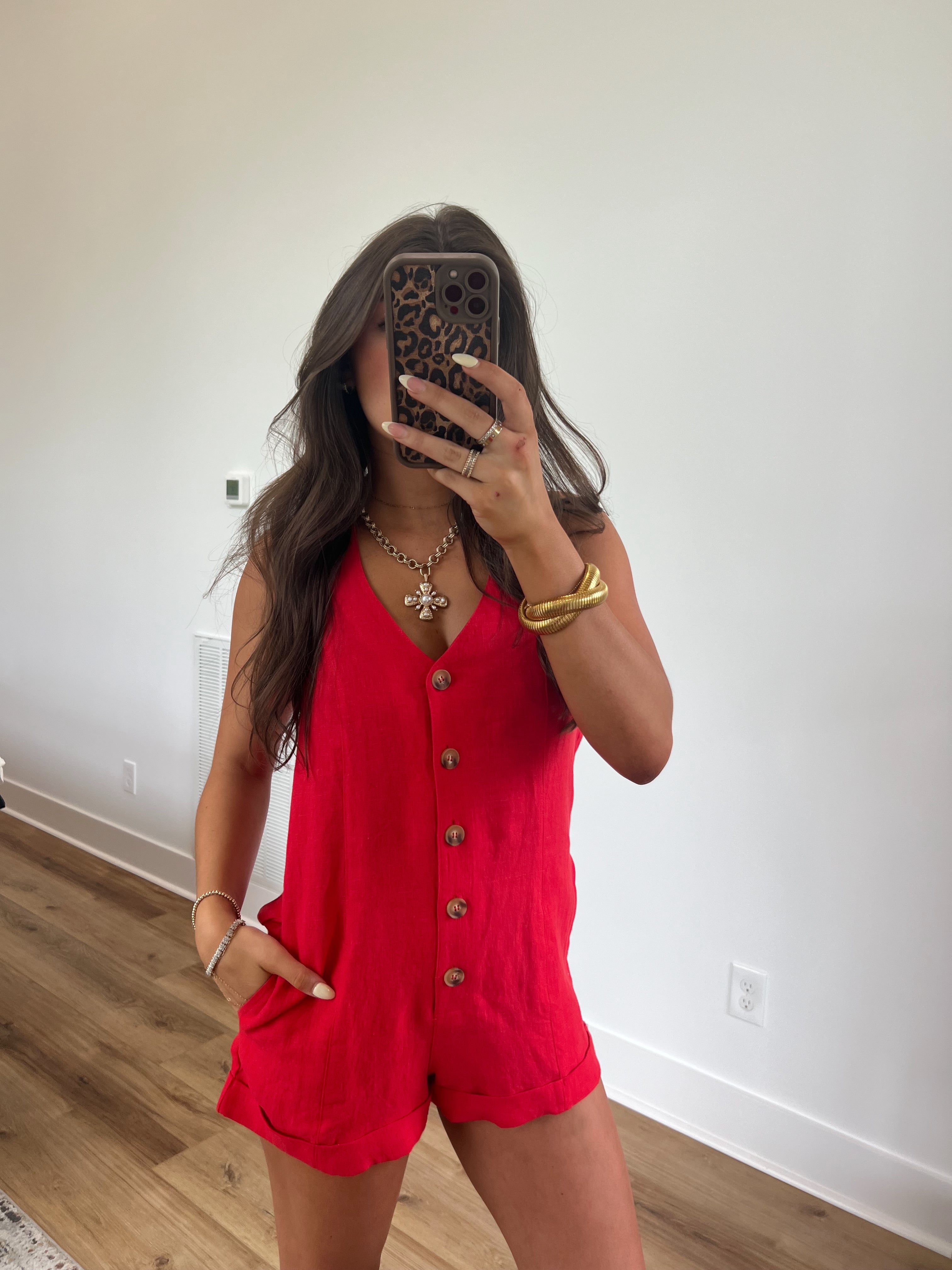 Elle Linen Romper (Red)
