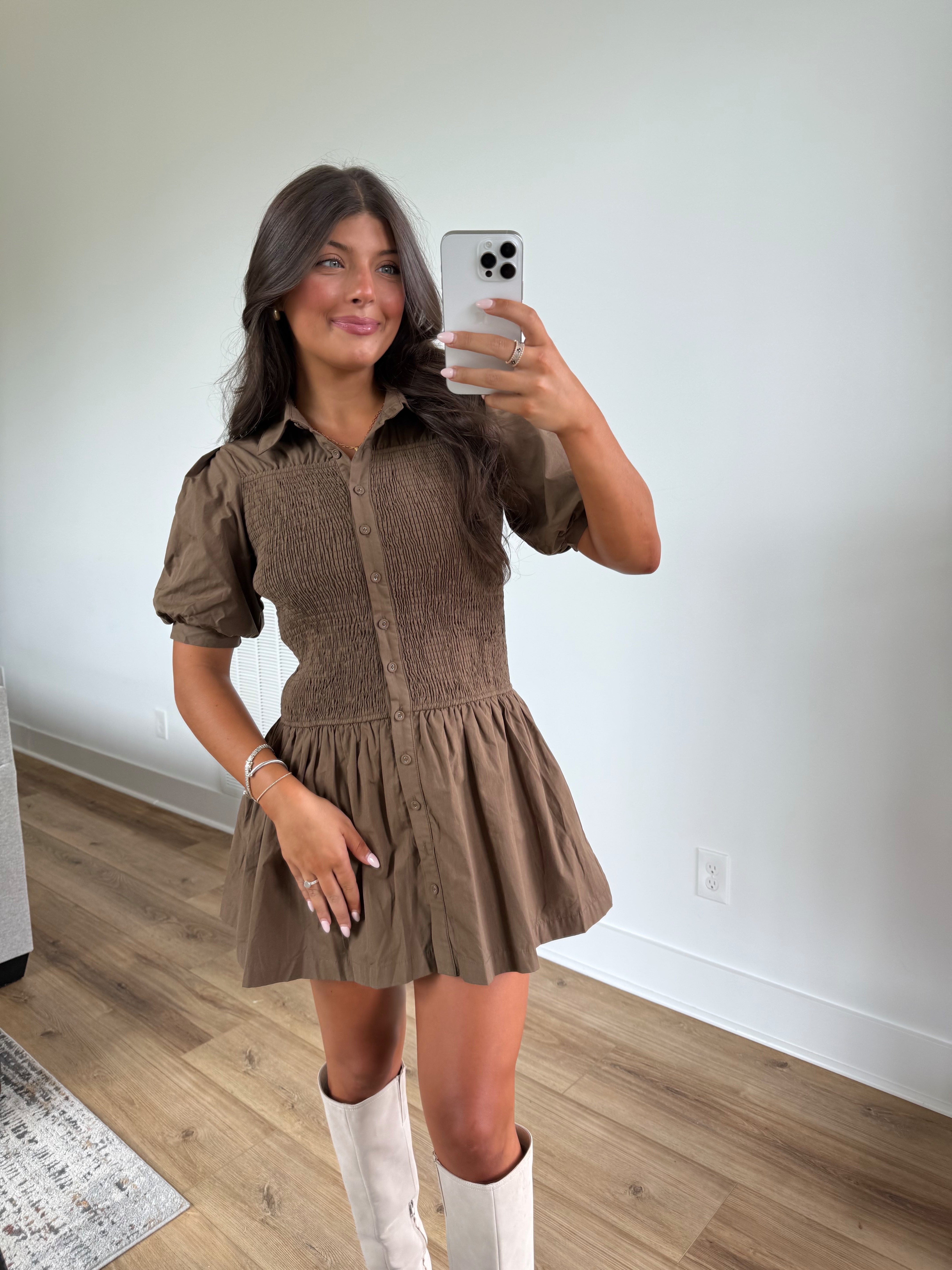 Chestnut Smocked Mini Dress