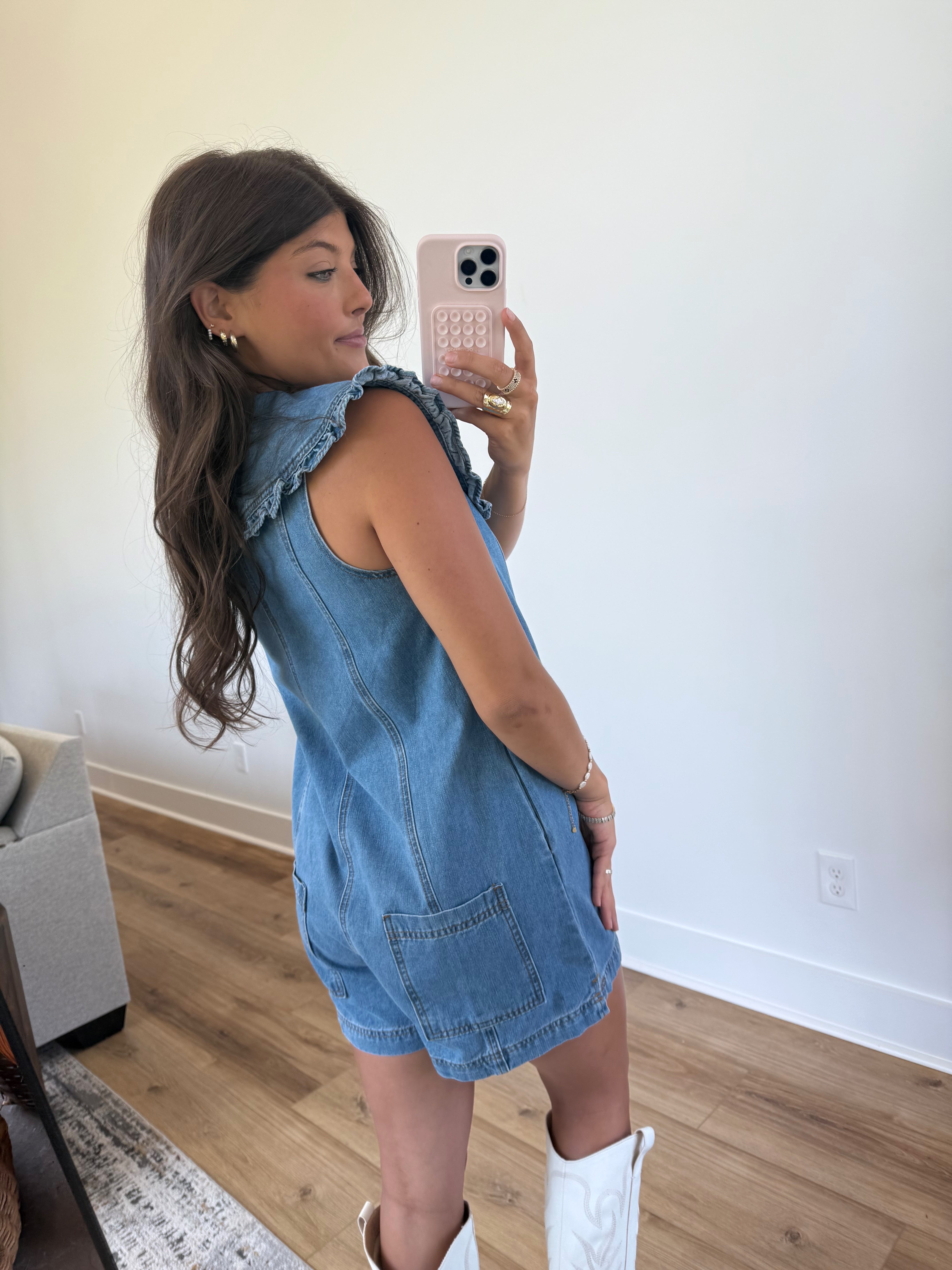 Collar Me Cute Romper (Dark Denim)