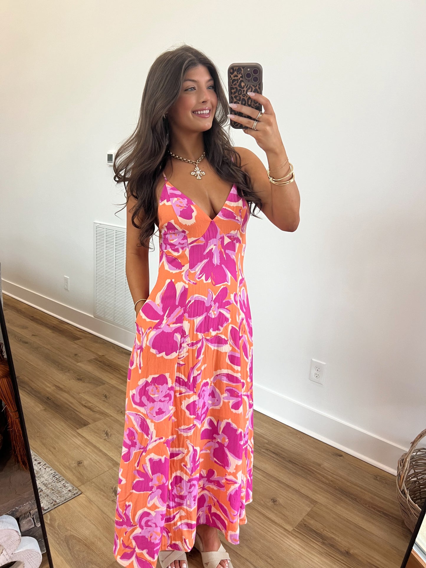 Tropical Open Back Maxi Dress