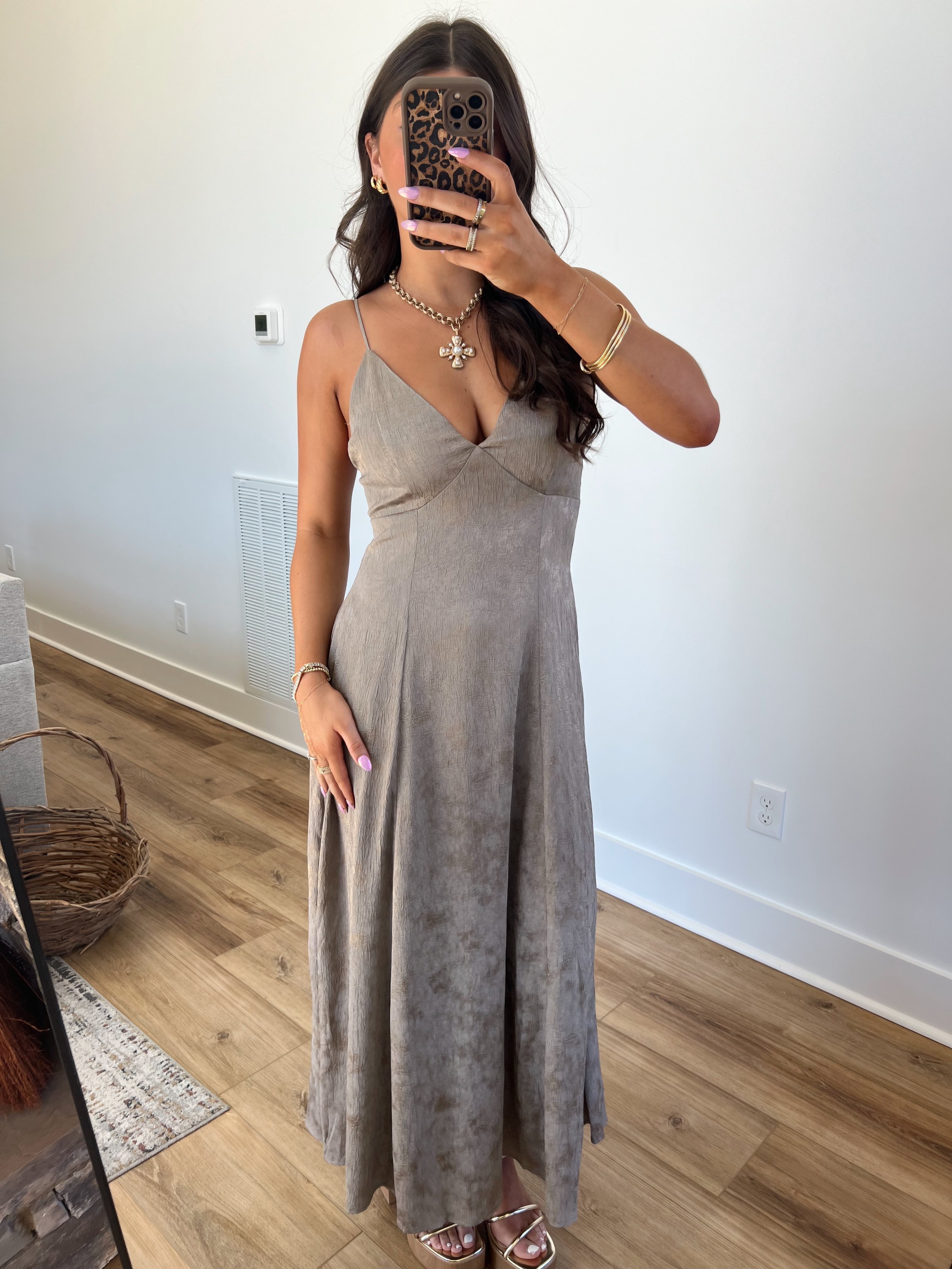 Charcoal/Gold Open Back Maxi Dress