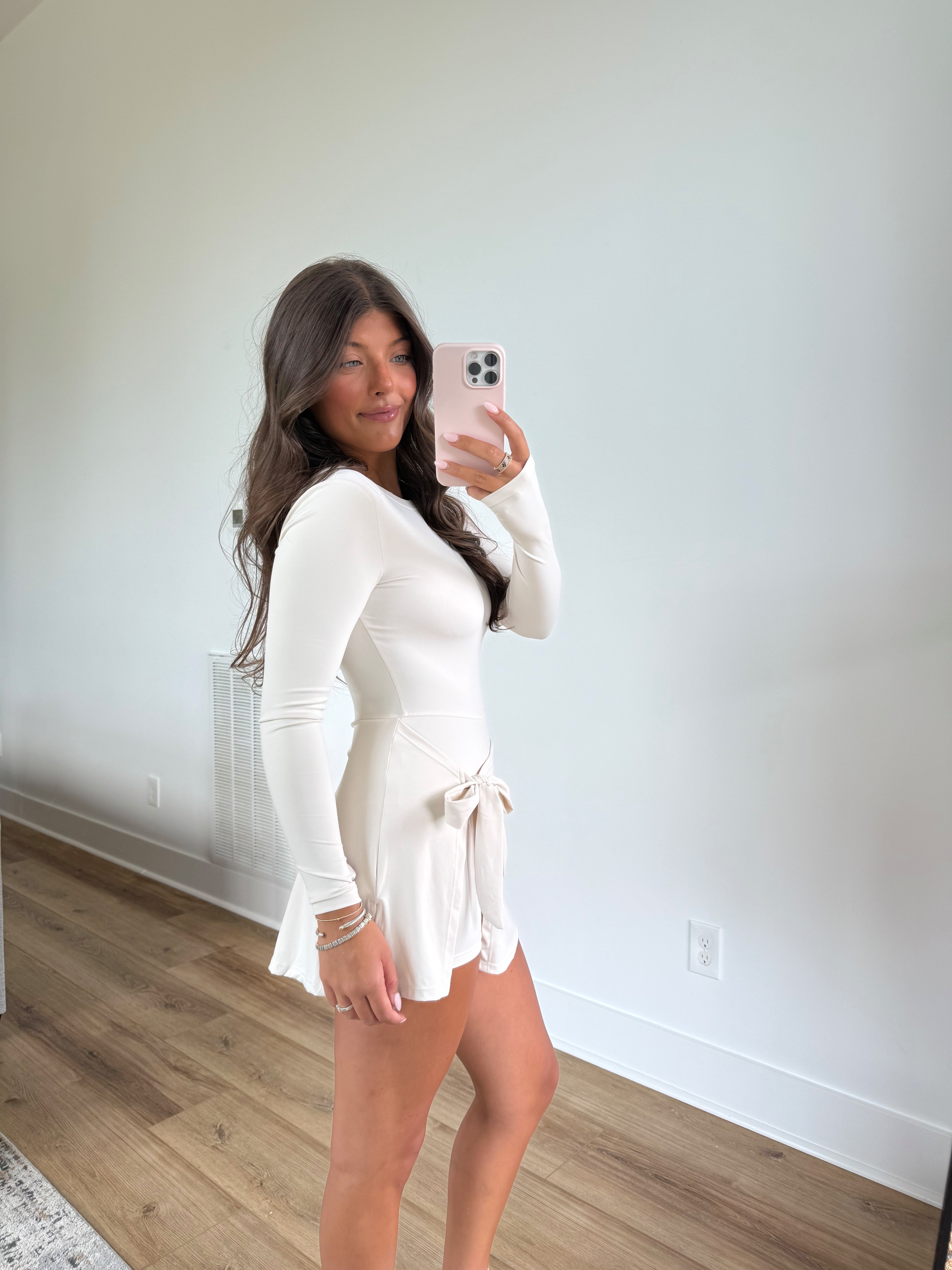 Cream Long Sleeve Wrap Romper