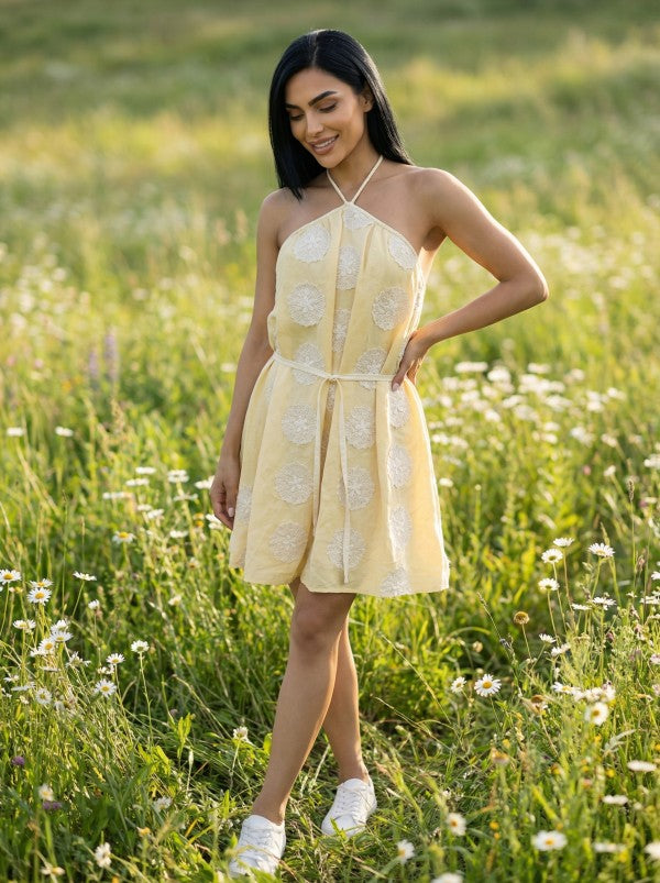 Lemon Lace Halter Mini