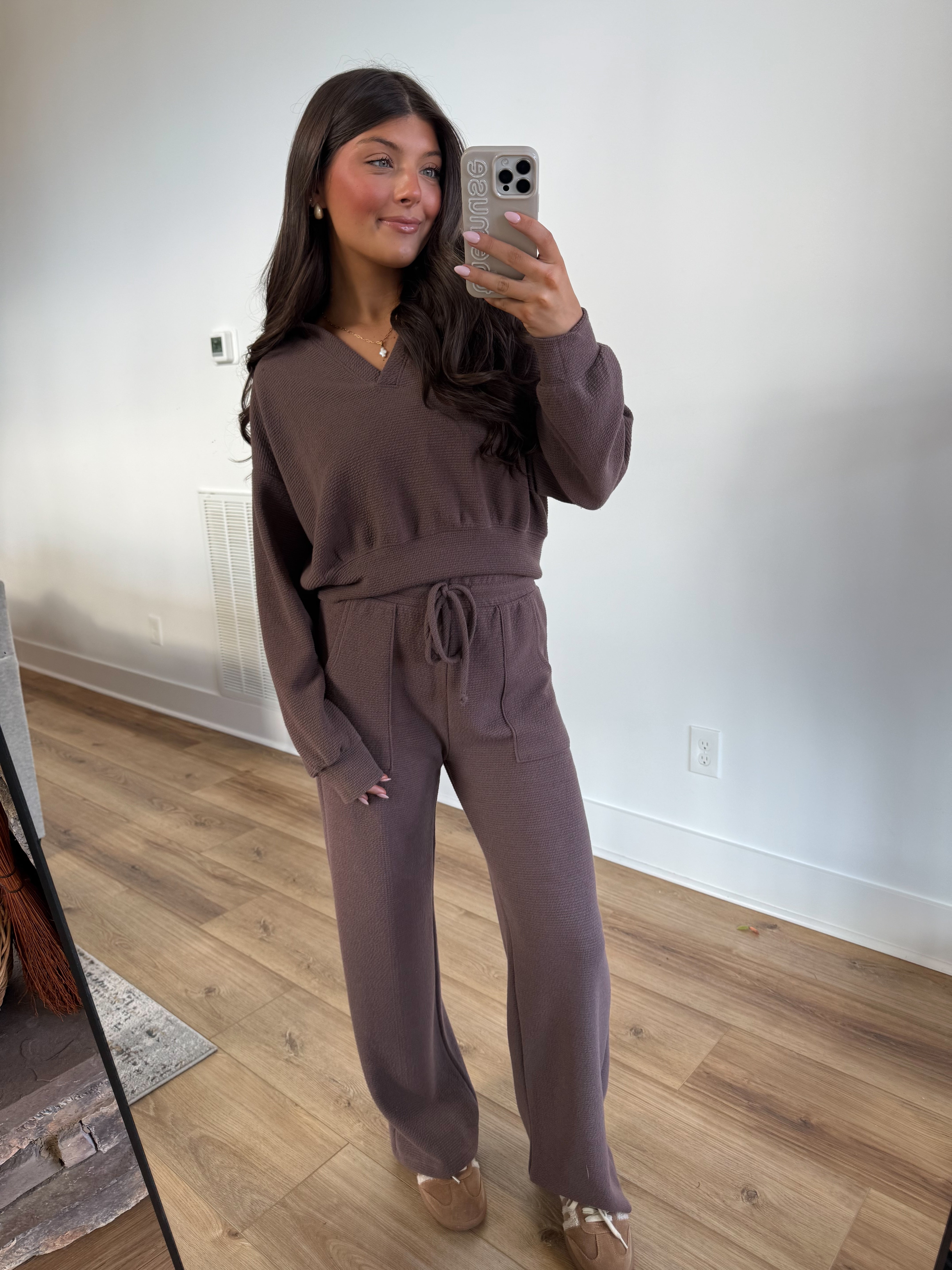 Essential Lounge Collared Top (Brown)