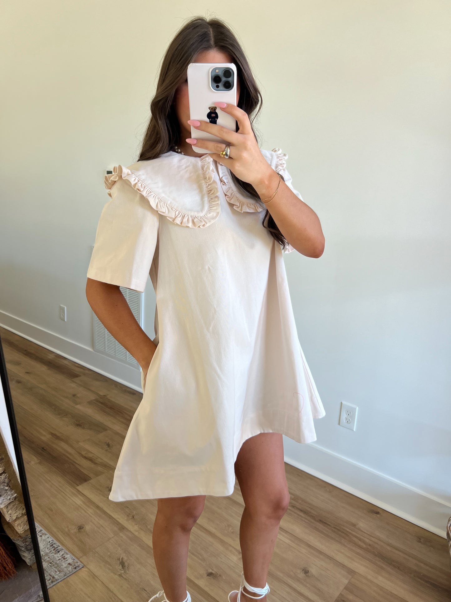 Cream Denim Peter Pan Mini Dress