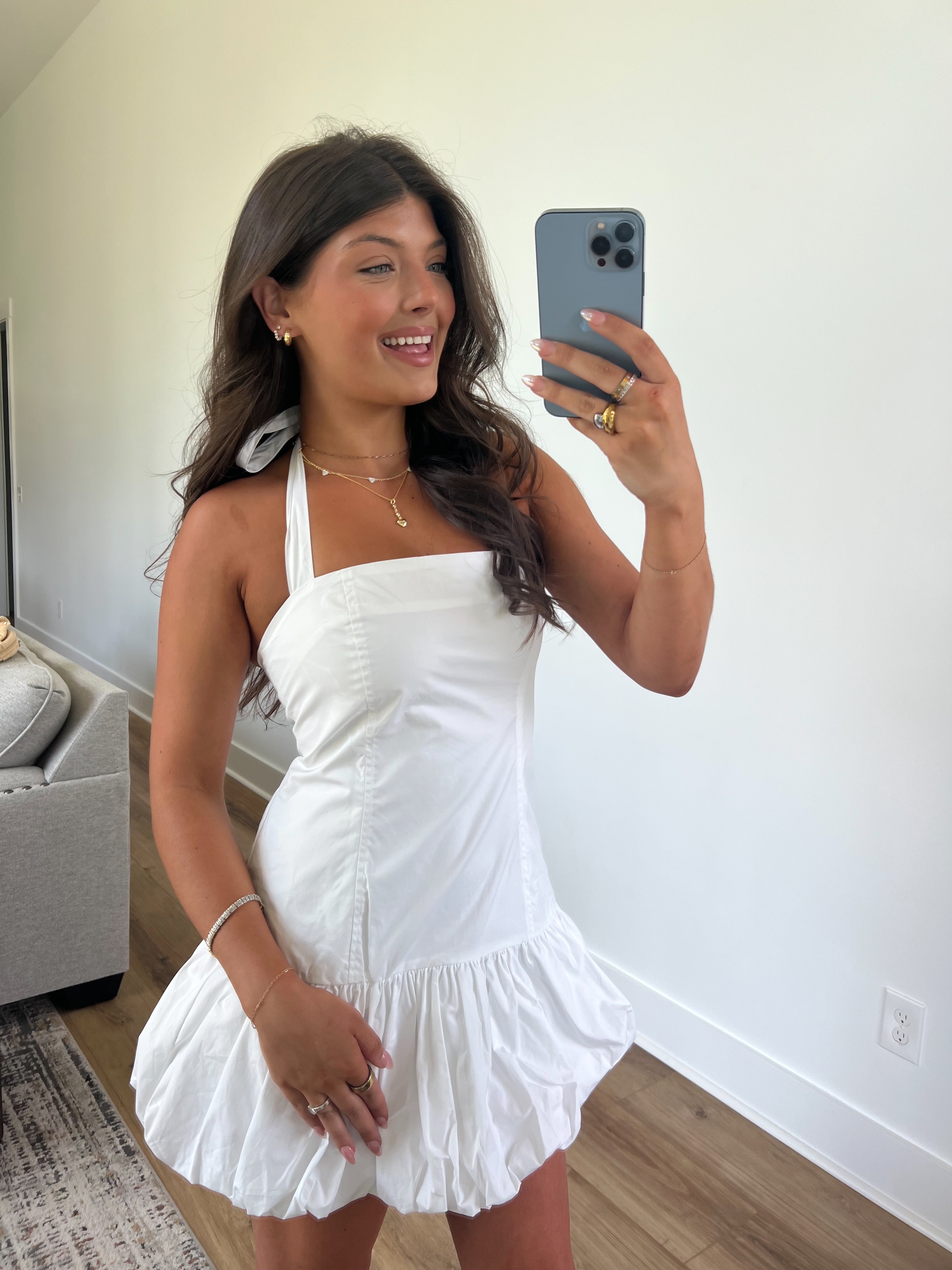 Spring Rose Mini Dress (White)