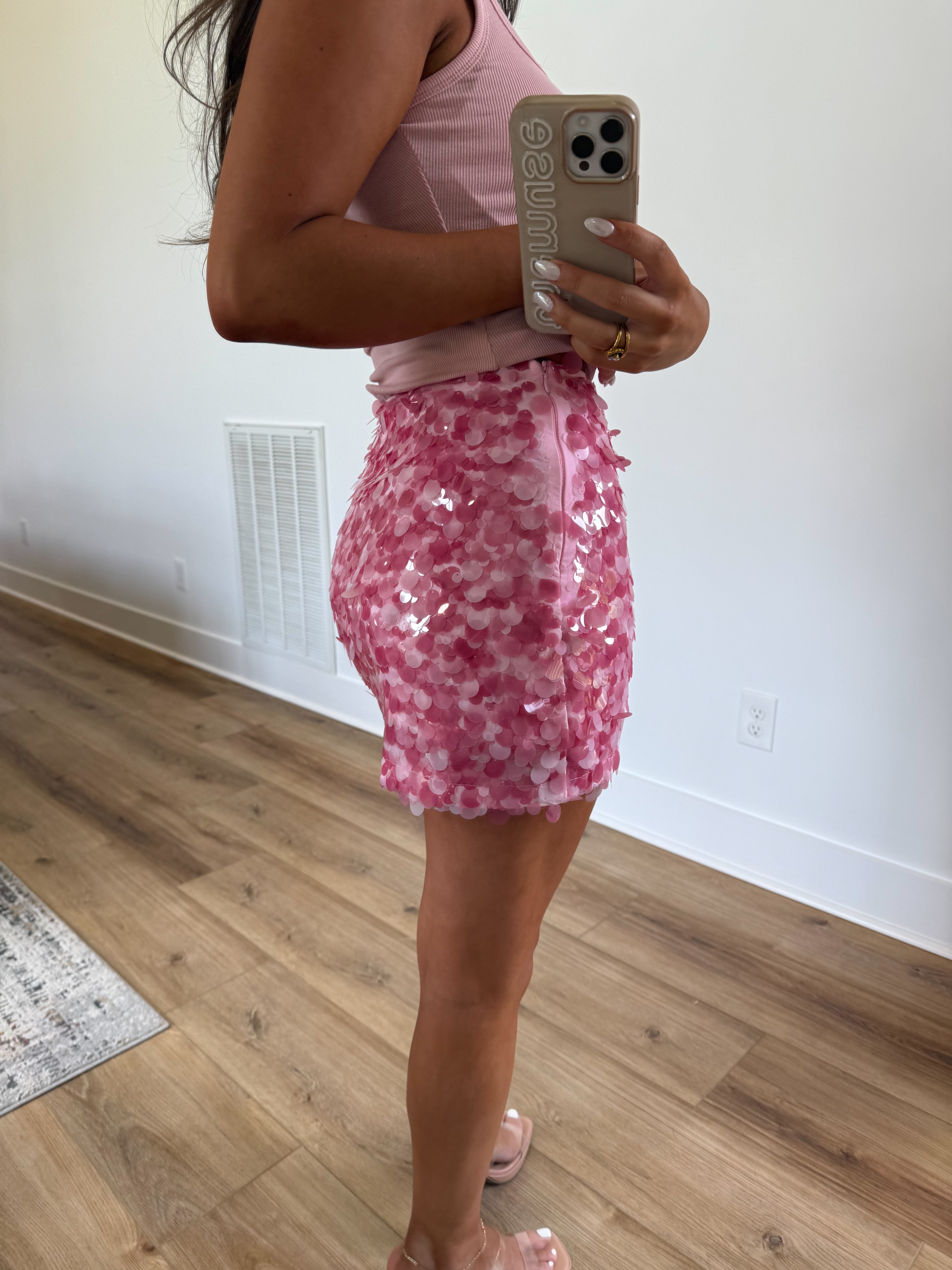 Pink Sequin Mini Skirt