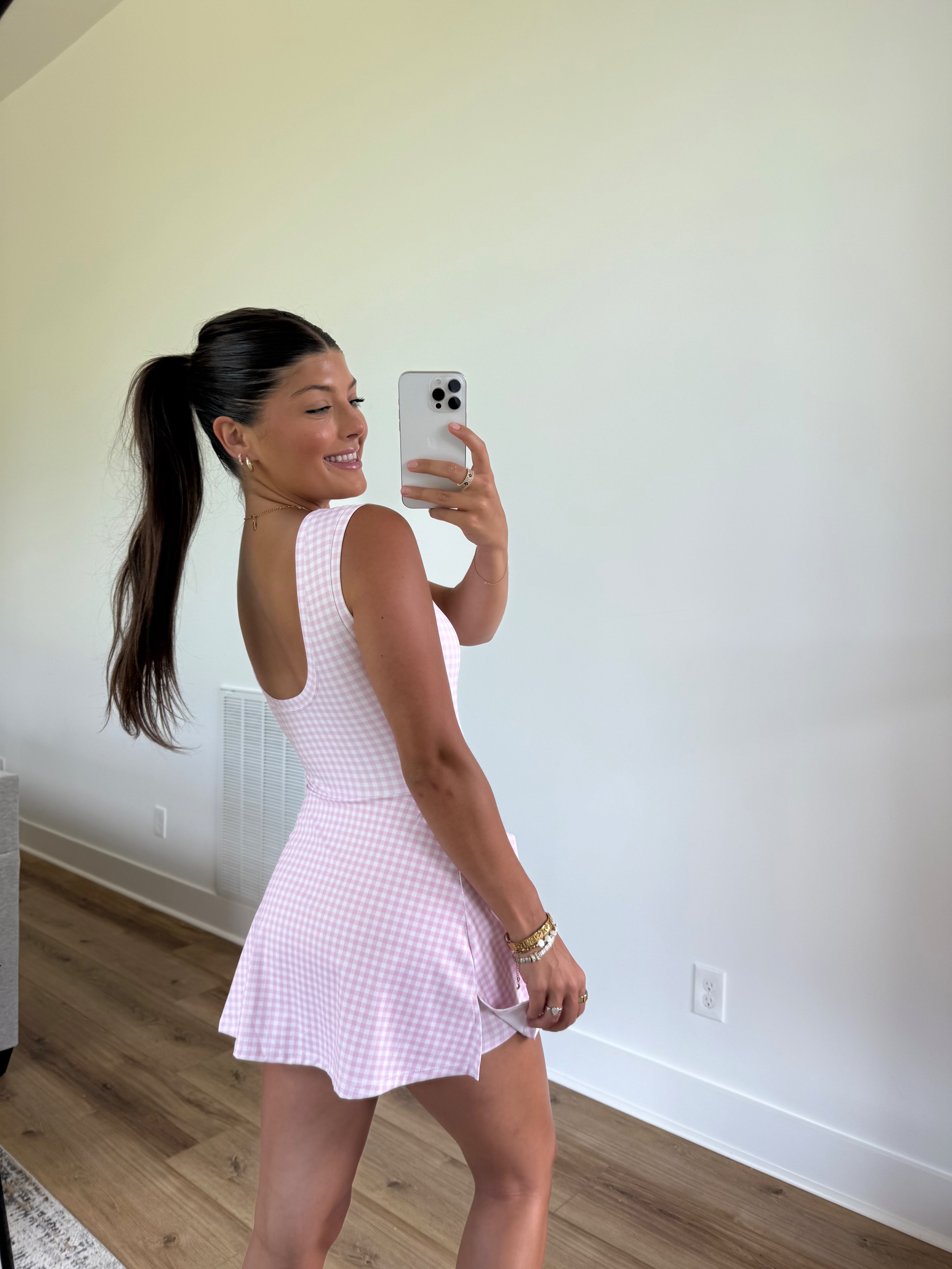 Pink Gingham Wrap Athletic Dress