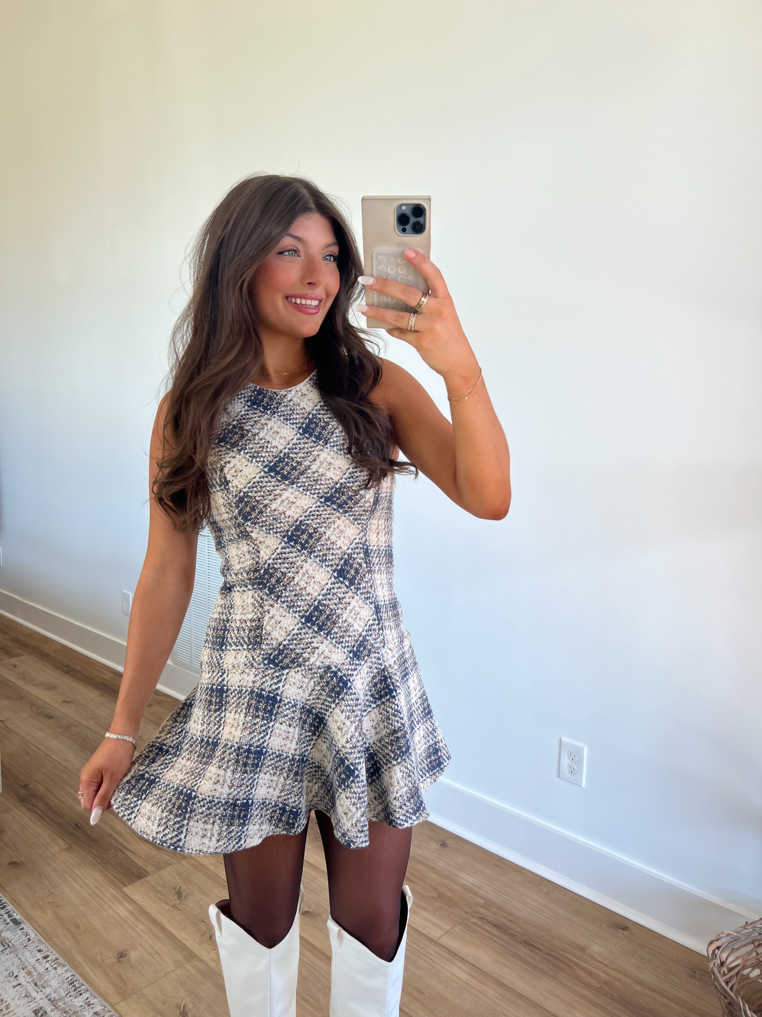 Blue Christmas Plaid Mini Dress