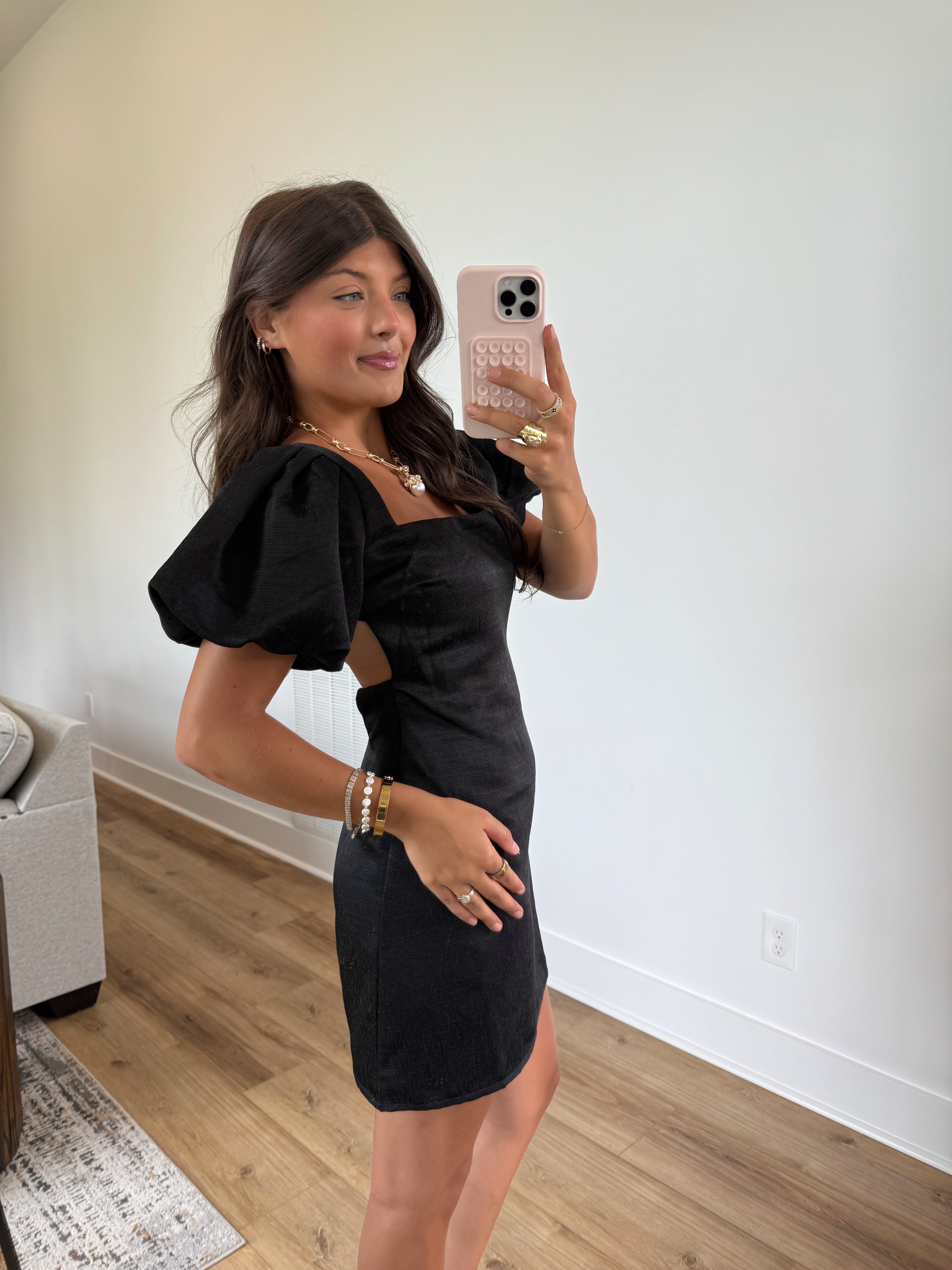 Black Puff Sleeve Mini Dress