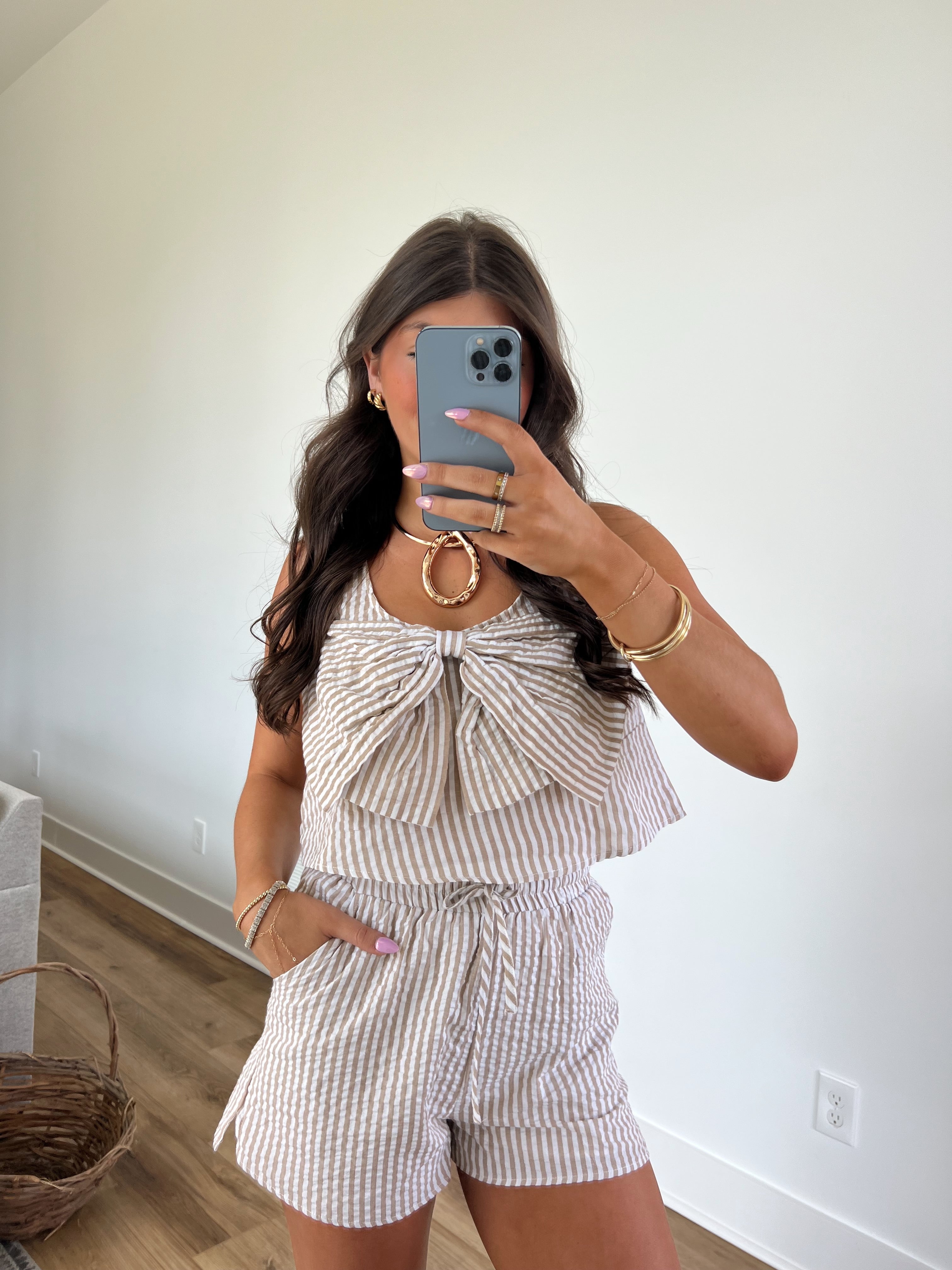 Taupe Pinstripe Resort Set
